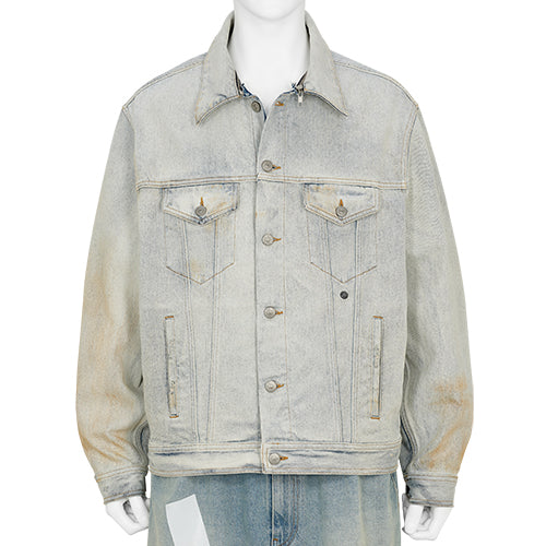 DETACHABLE COLLAR DENIM JACKET ICE WASH