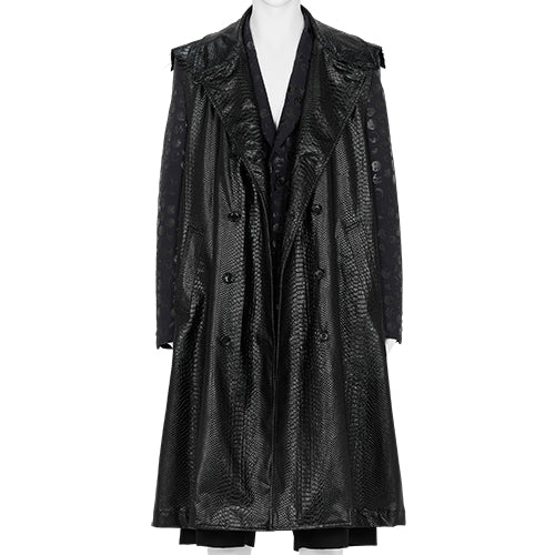 PRINT JACKET WITH CROCODILE EMBOSSED FAKE LEATHER PARTS BLACK