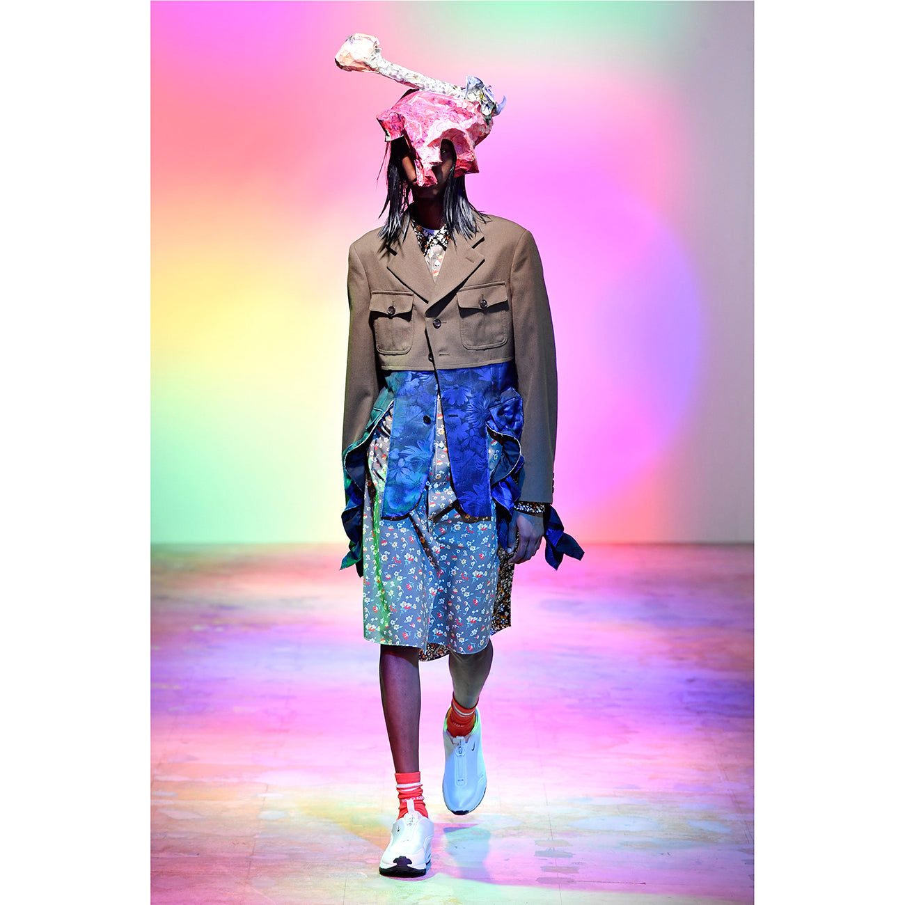 FLOWER PRINT LONG SHIRT KHAKI