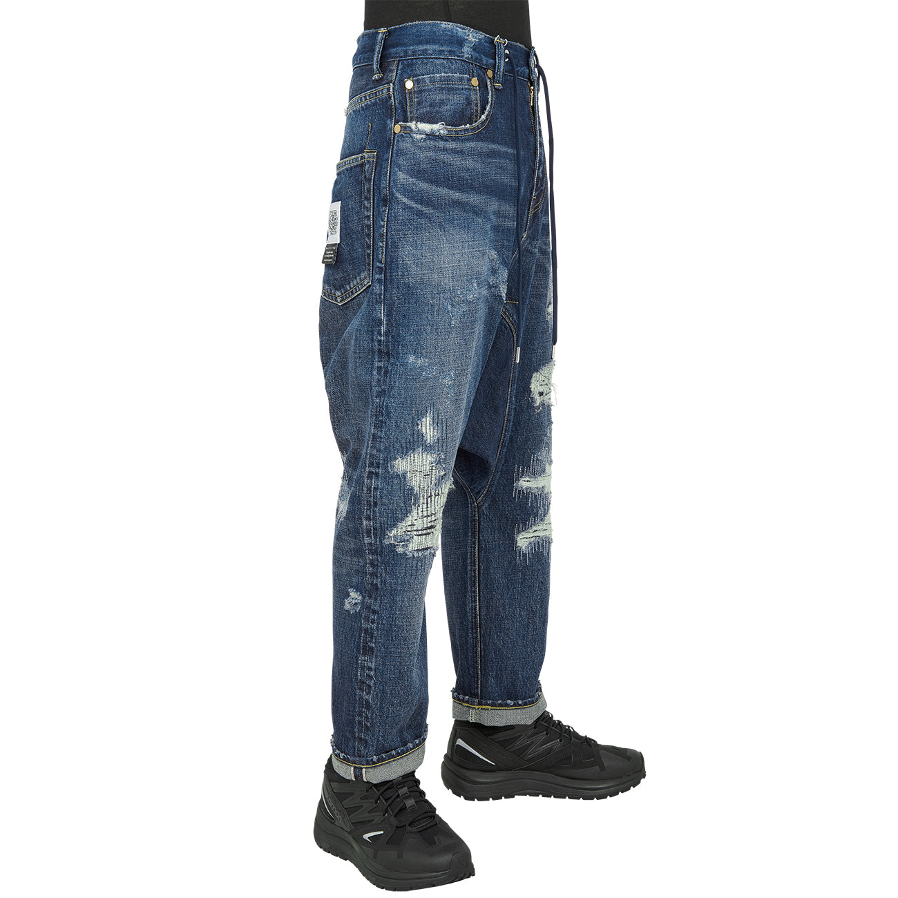 DAMAGED SARROUEL DENIM PANTS INDIGO