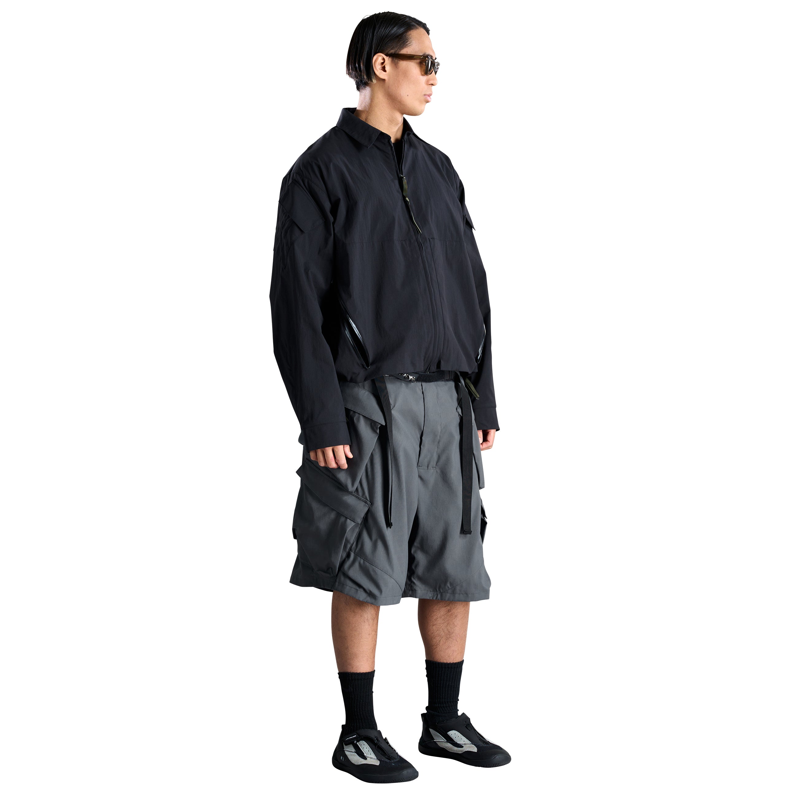 SP56A-M NYLON STRETCH DOUBLE CARGO SHORT PANT BLACK