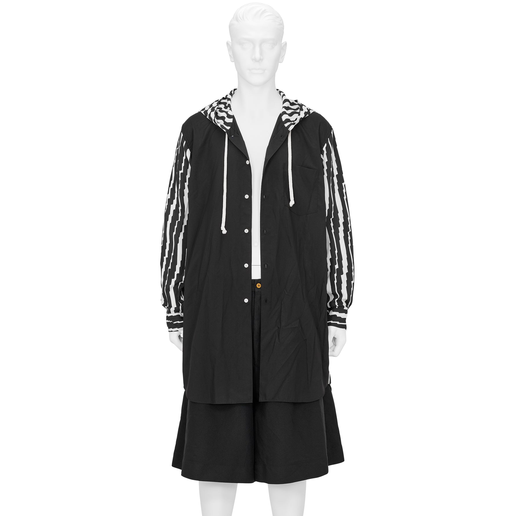 POLYESTER SHIRT WITH HOOD BLACK WHITE