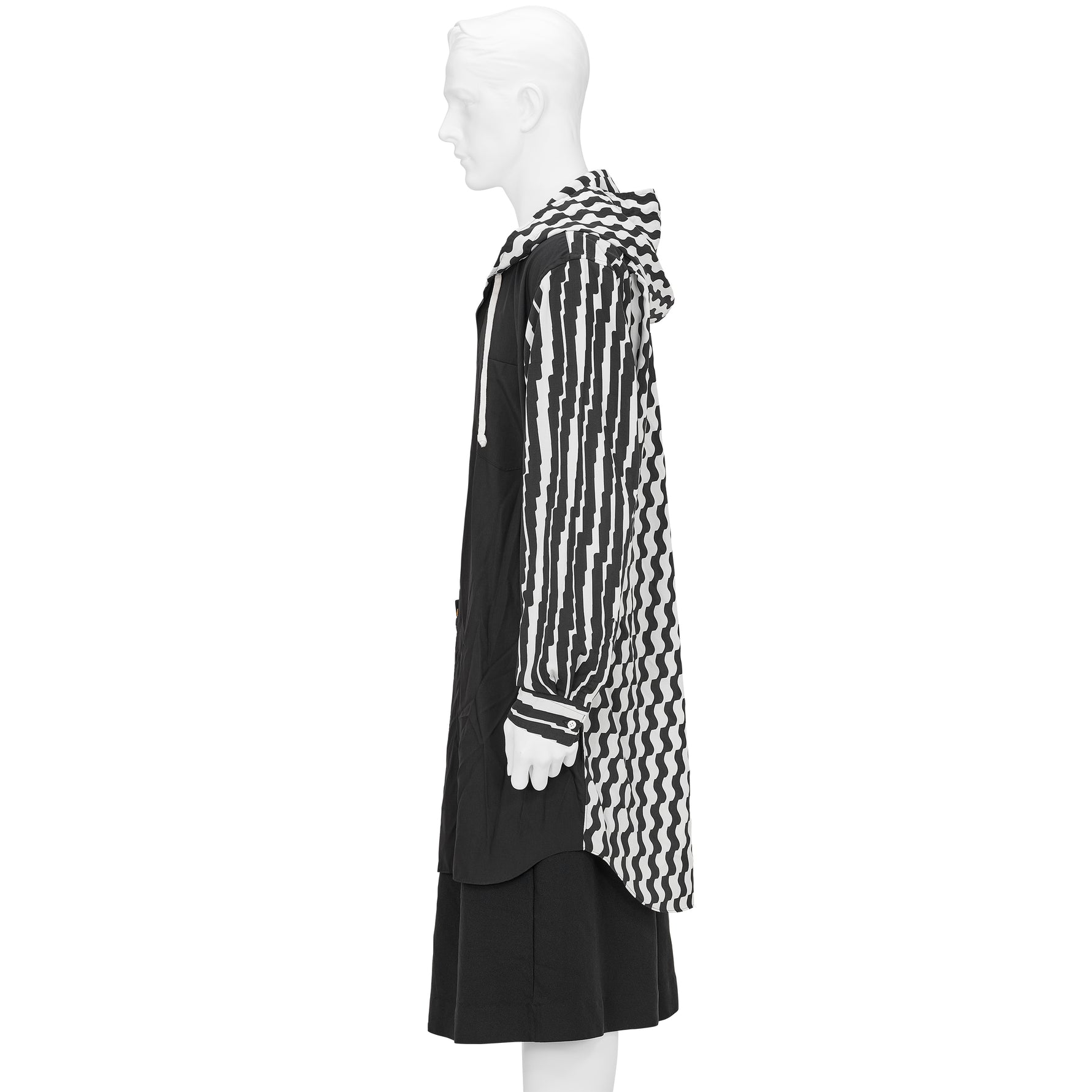 POLYESTER SHIRT WITH HOOD BLACK WHITE