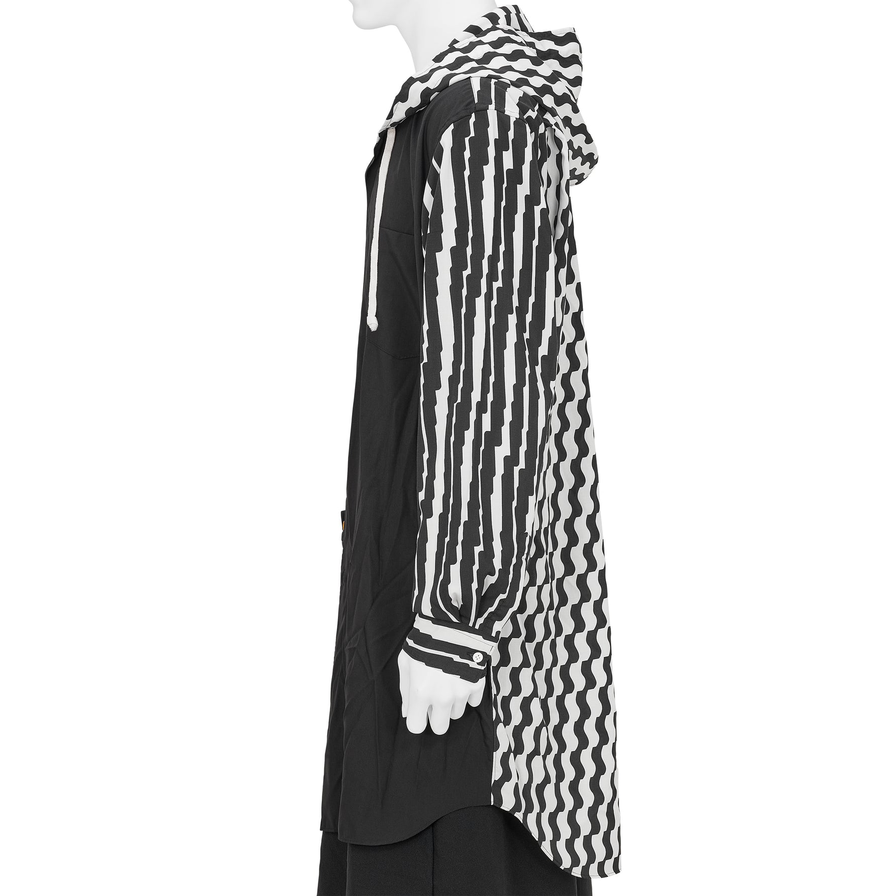 POLYESTER SHIRT WITH HOOD BLACK WHITE