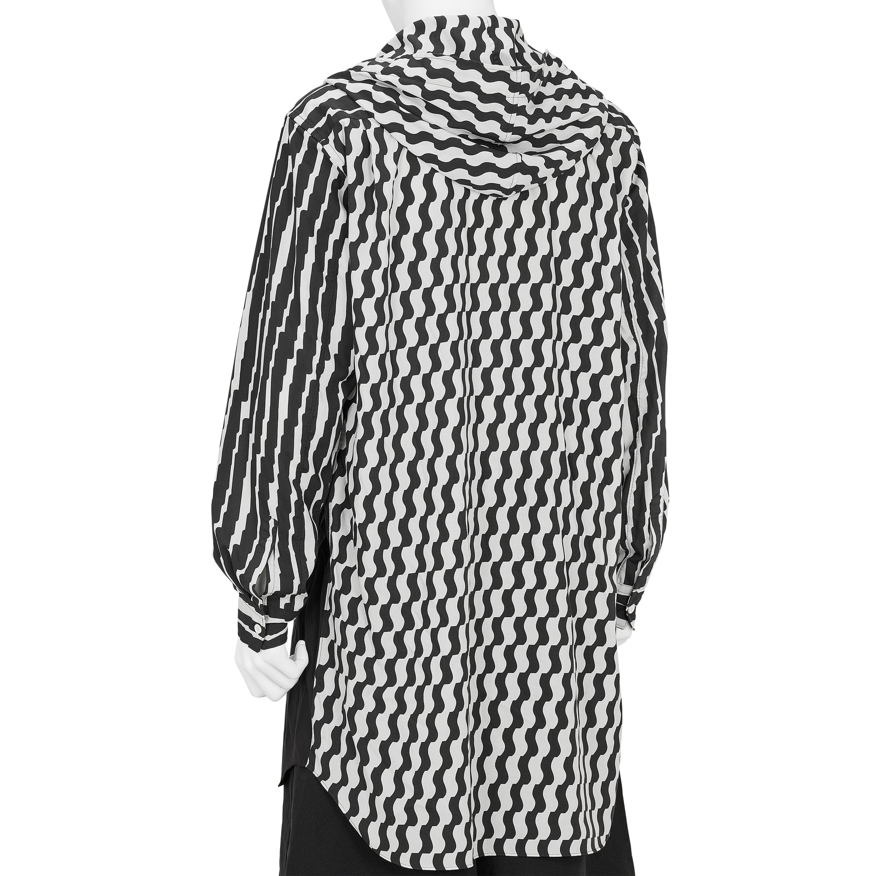 POLYESTER SHIRT WITH HOOD BLACK WHITE