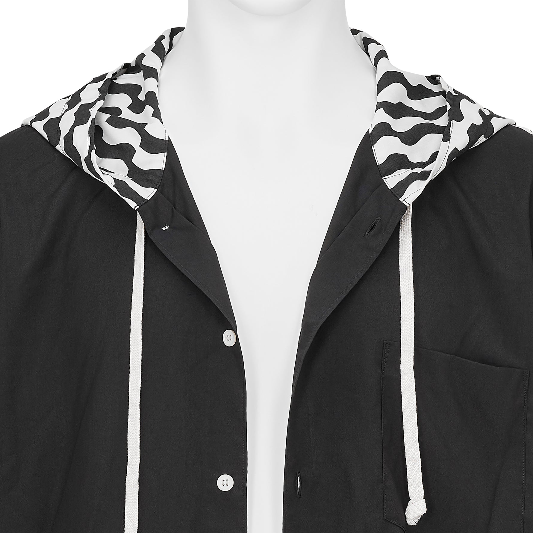 POLYESTER SHIRT WITH HOOD BLACK WHITE