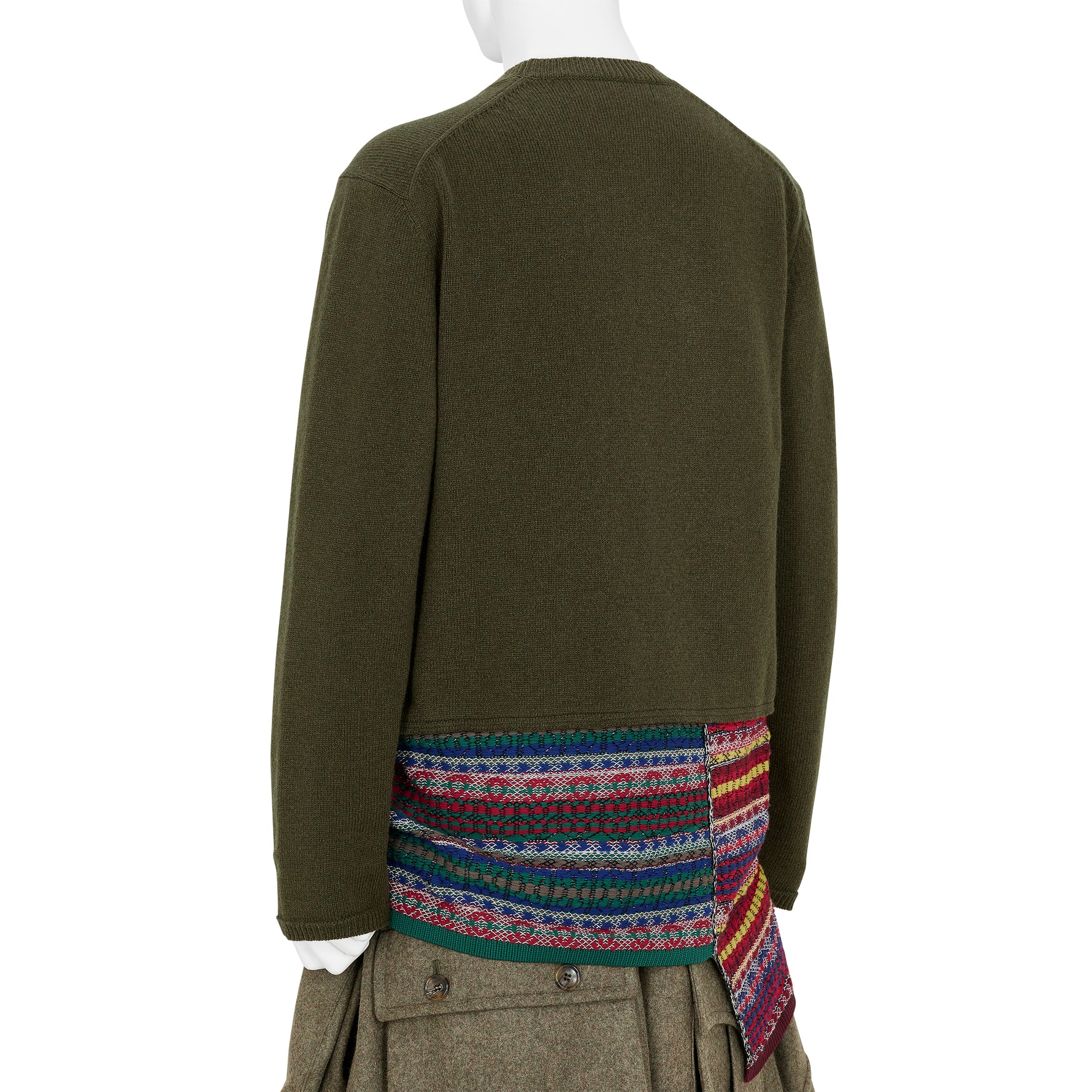 CREW NECK KNIT WITH ASYMMETRY PARTS OLIVE MULTI