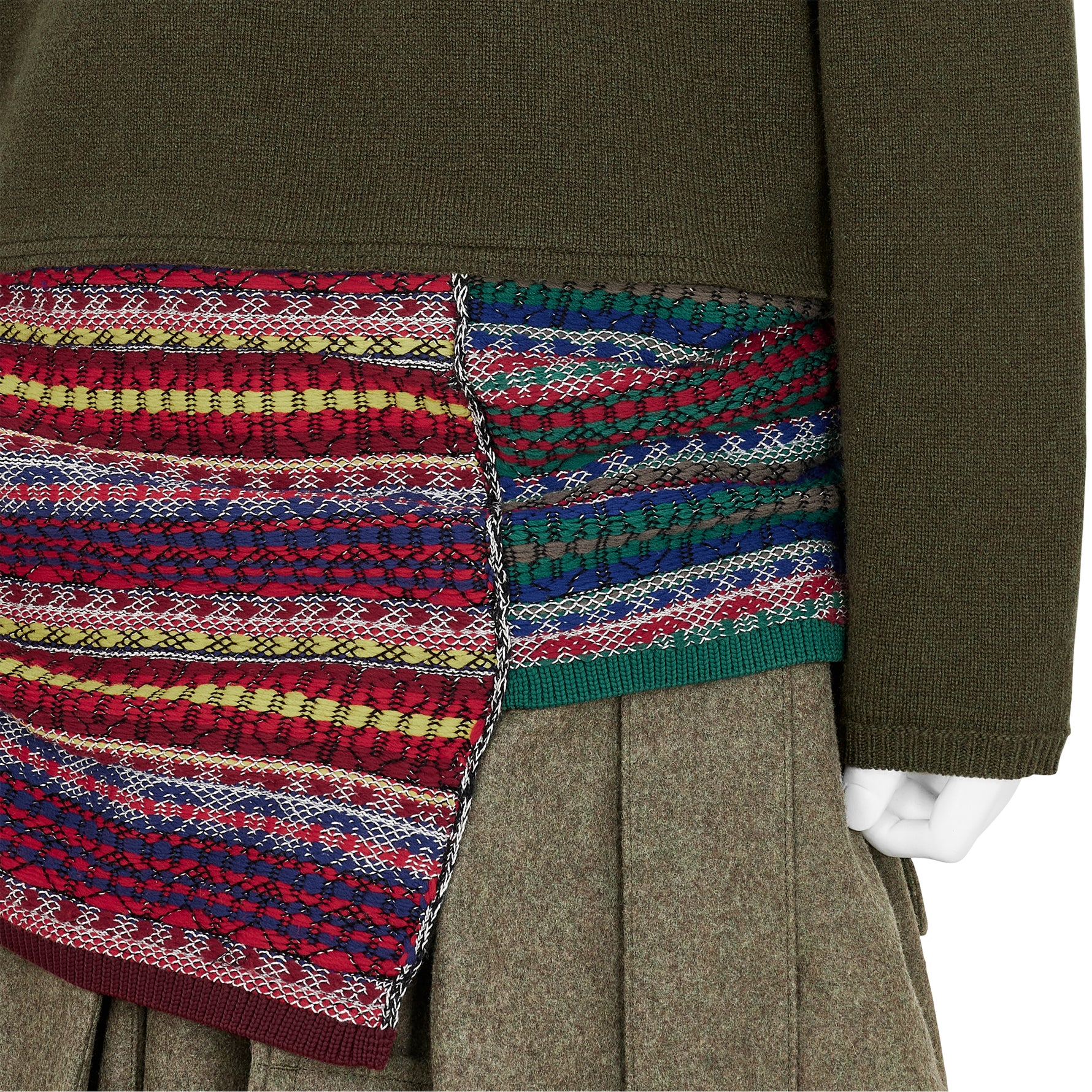 CREW NECK KNIT WITH ASYMMETRY PARTS OLIVE MULTI