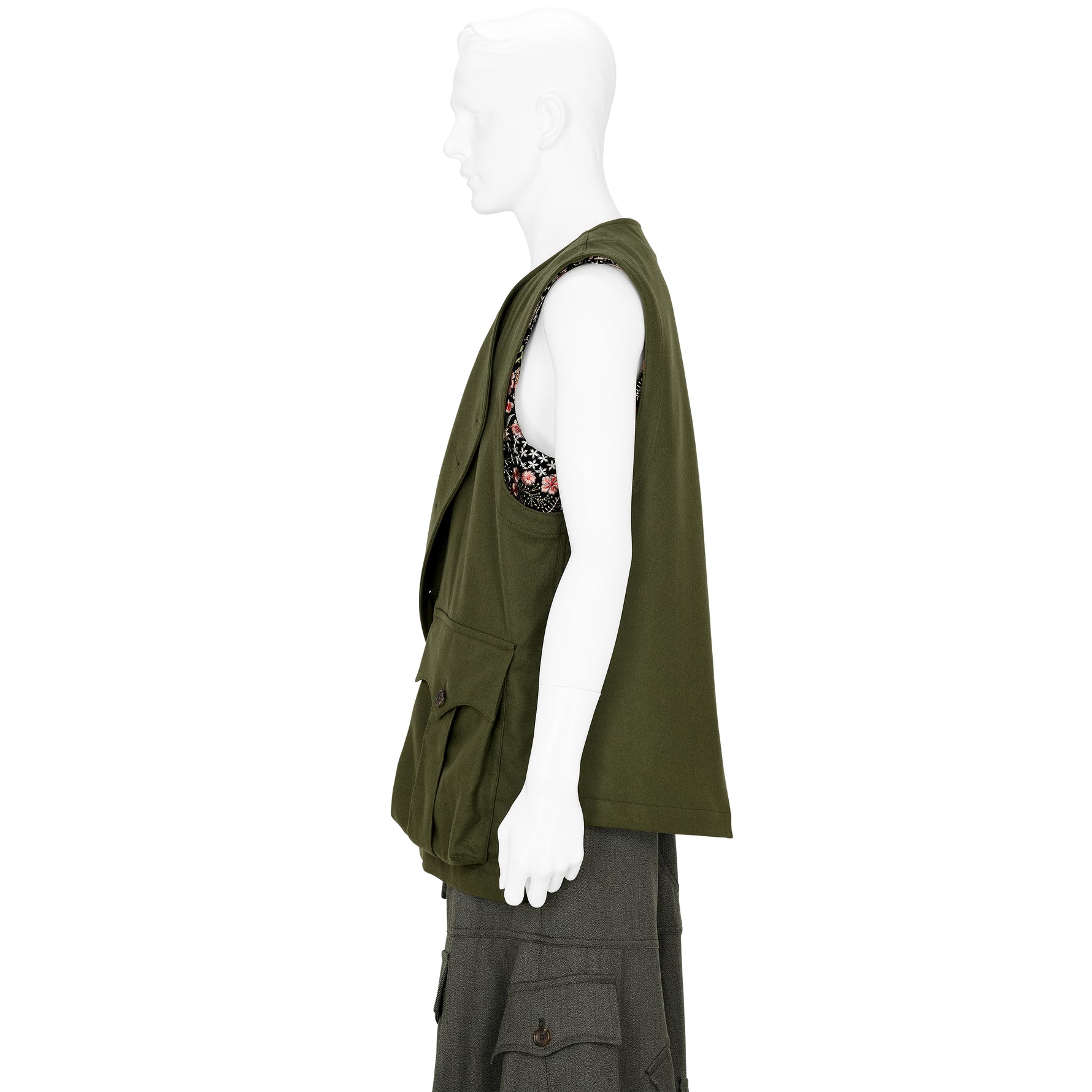 FLOWER EMBROIDERY VEST OLIVE