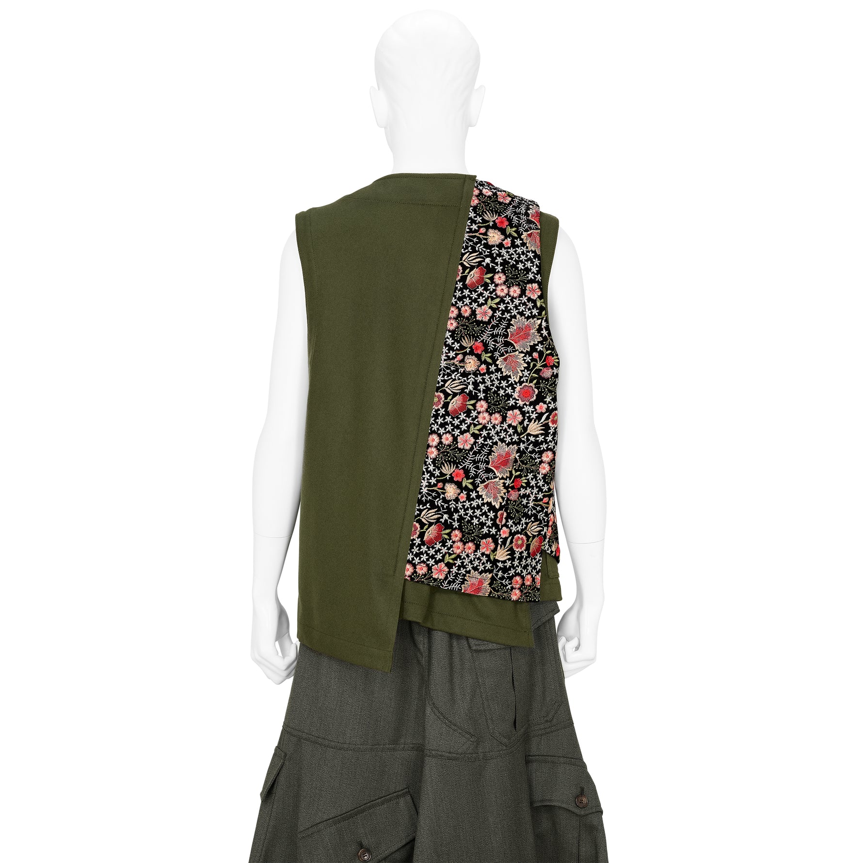 FLOWER EMBROIDERY VEST OLIVE