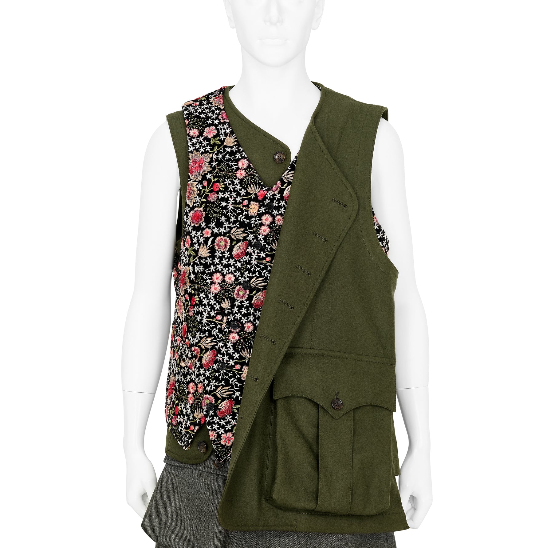 FLOWER EMBROIDERY VEST OLIVE