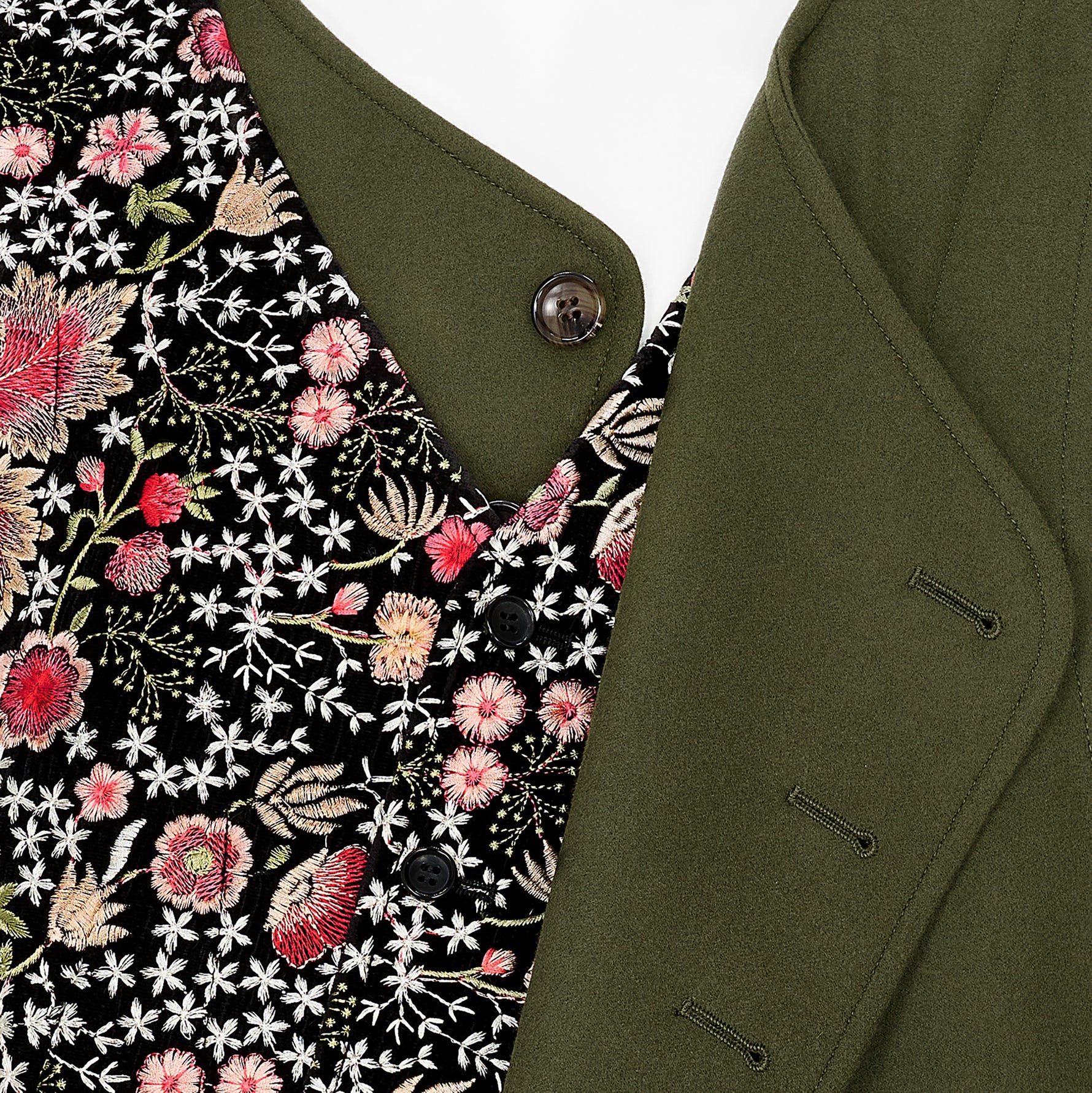 FLOWER EMBROIDERY VEST OLIVE