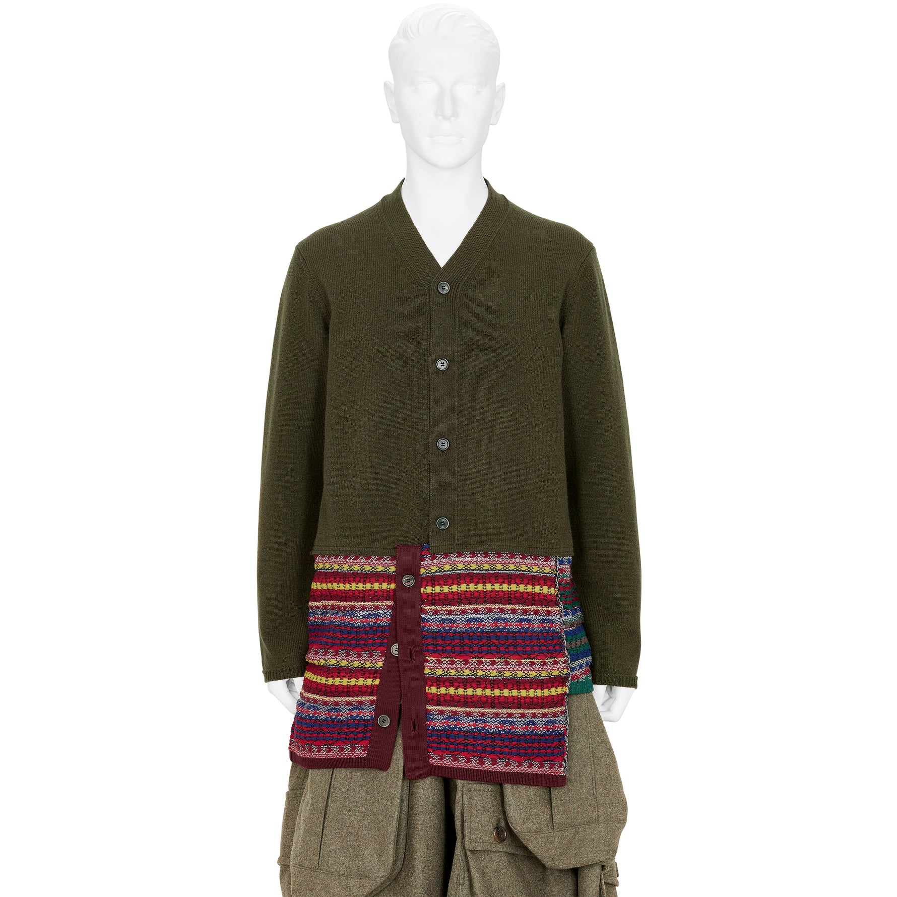 CARDIGAN WITH ASYMMETRY PARTS OLIVE MULTI