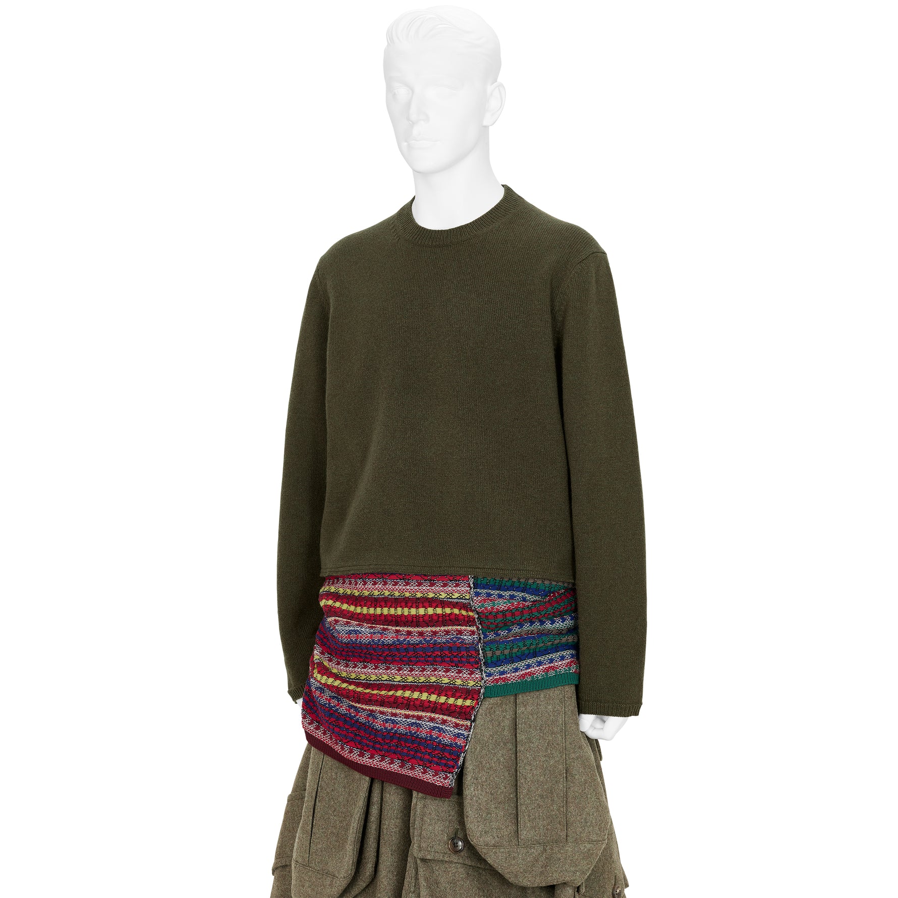 CREW NECK KNIT WITH ASYMMETRY PARTS OLIVE MULTI