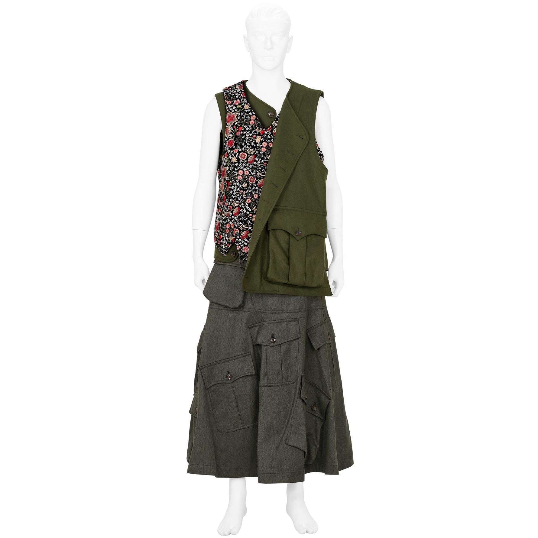 FLOWER EMBROIDERY VEST OLIVE