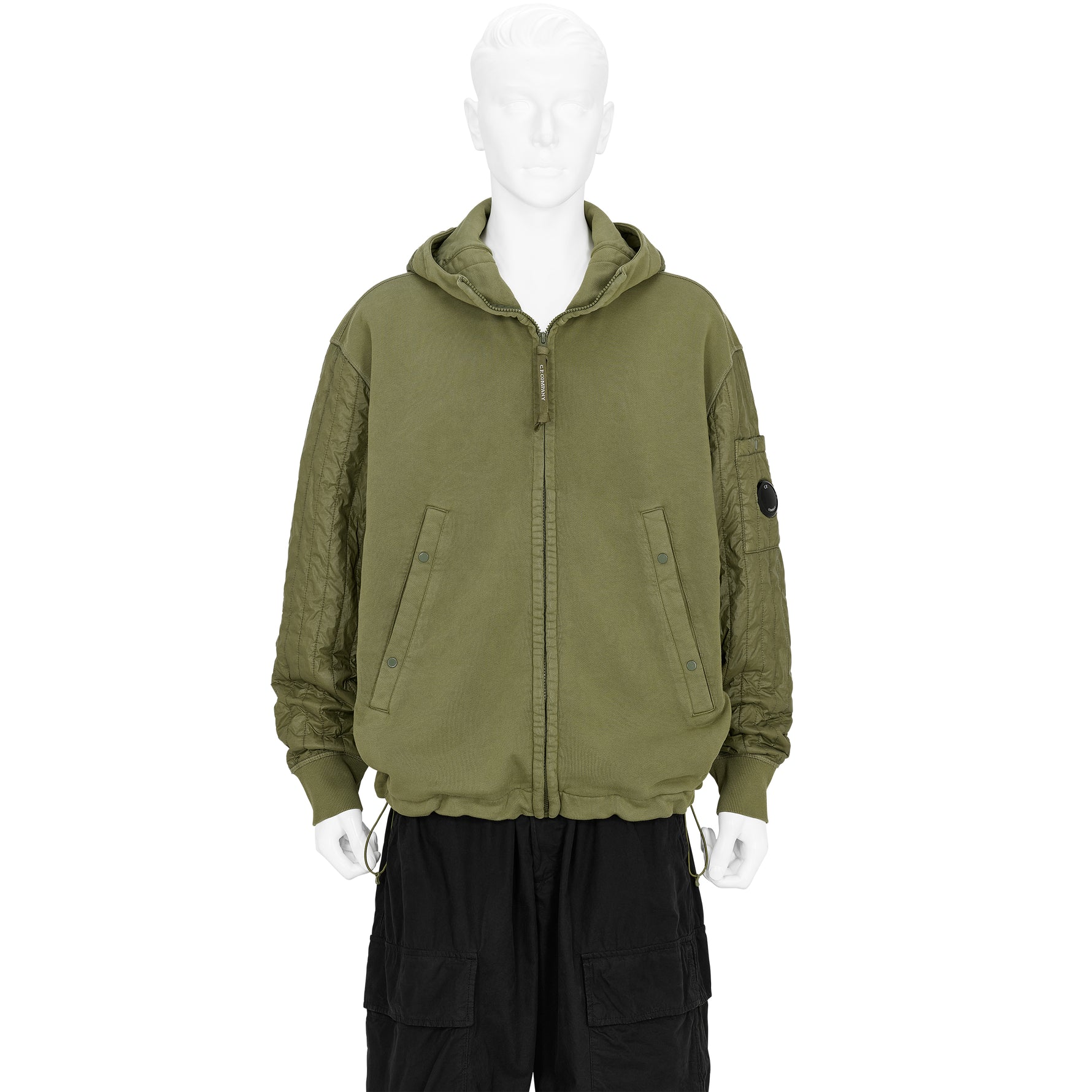 DIAGONAL RAISED FLEECE MIXED FULL ZIP HOODED SWEAT ELMWOOD GREEN