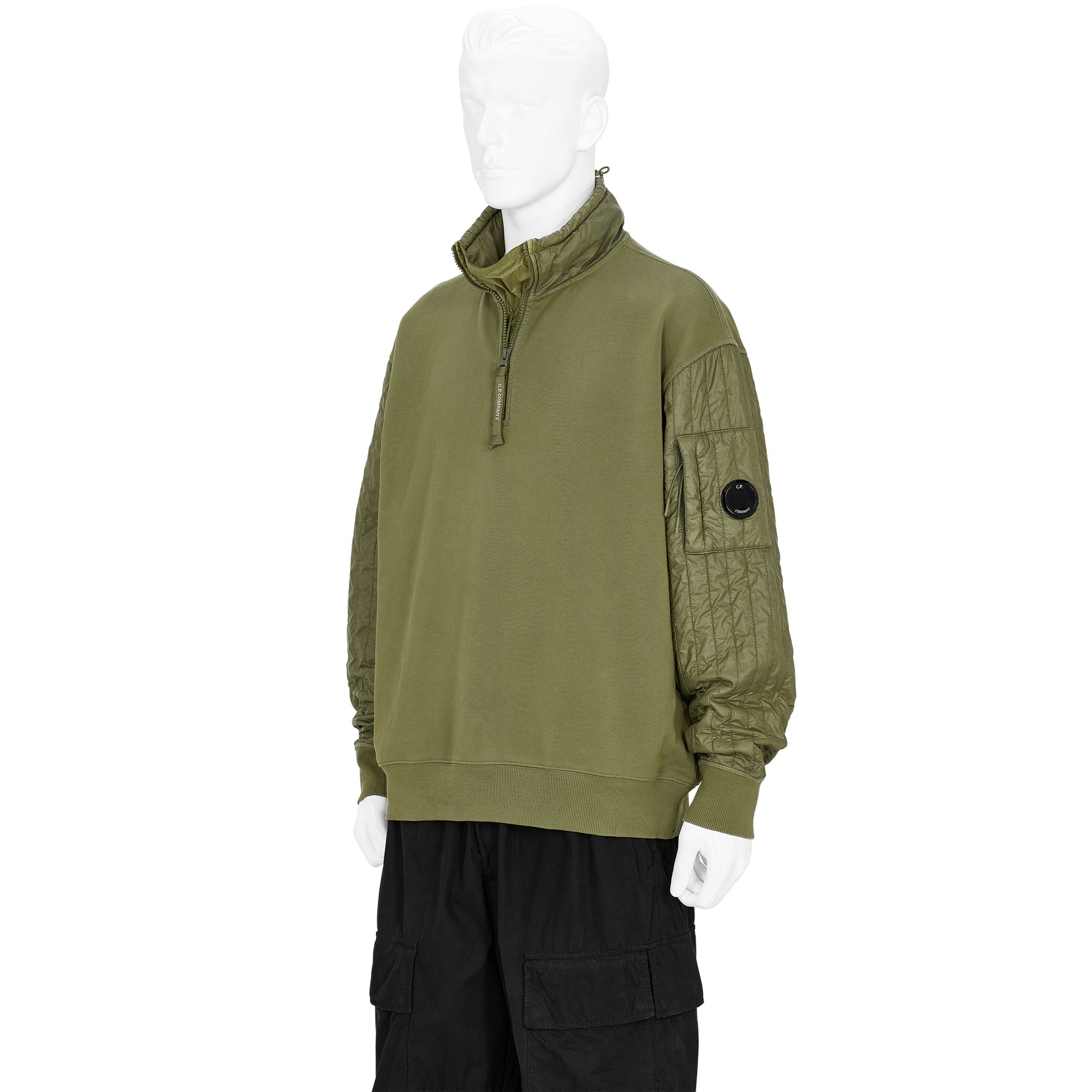 DIAGONAL RAISED FLEECE HALF ZIP SWEAT ELMWOOD GREEN