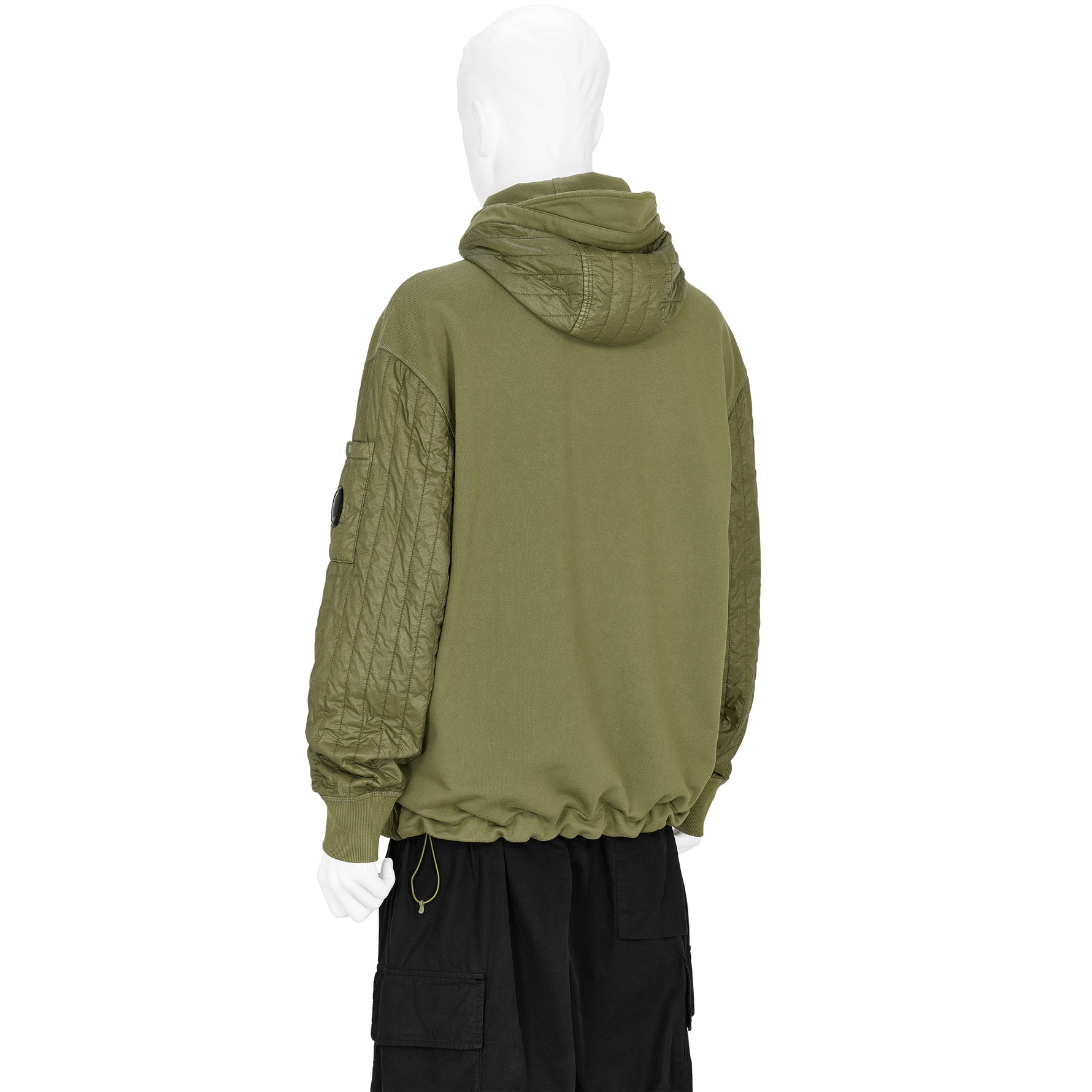 DIAGONAL RAISED FLEECE MIXED FULL ZIP HOODED SWEAT ELMWOOD GREEN