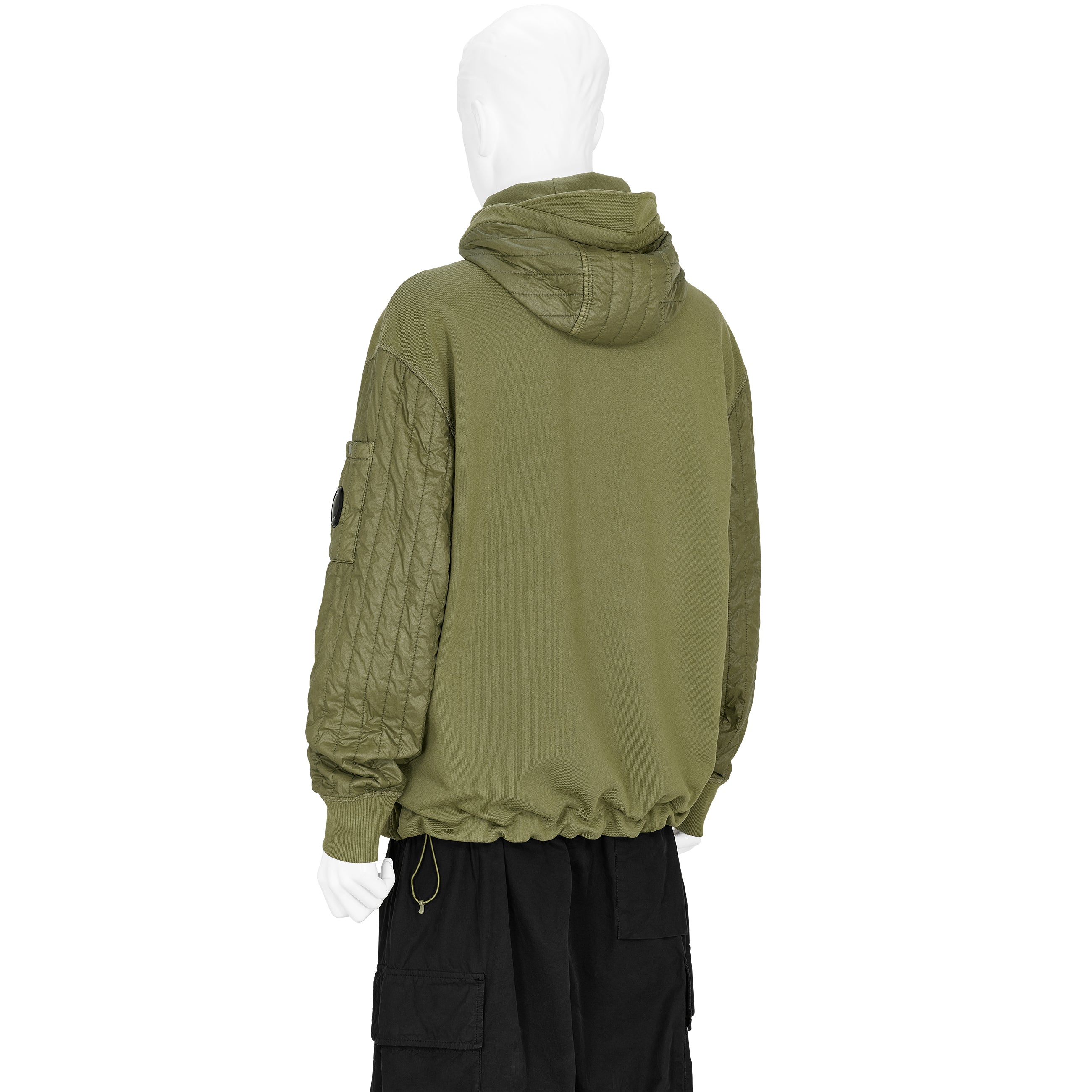 DIAGONAL RAISED FLEECE MIXED FULL ZIP HOODED SWEAT ELMWOOD GREEN