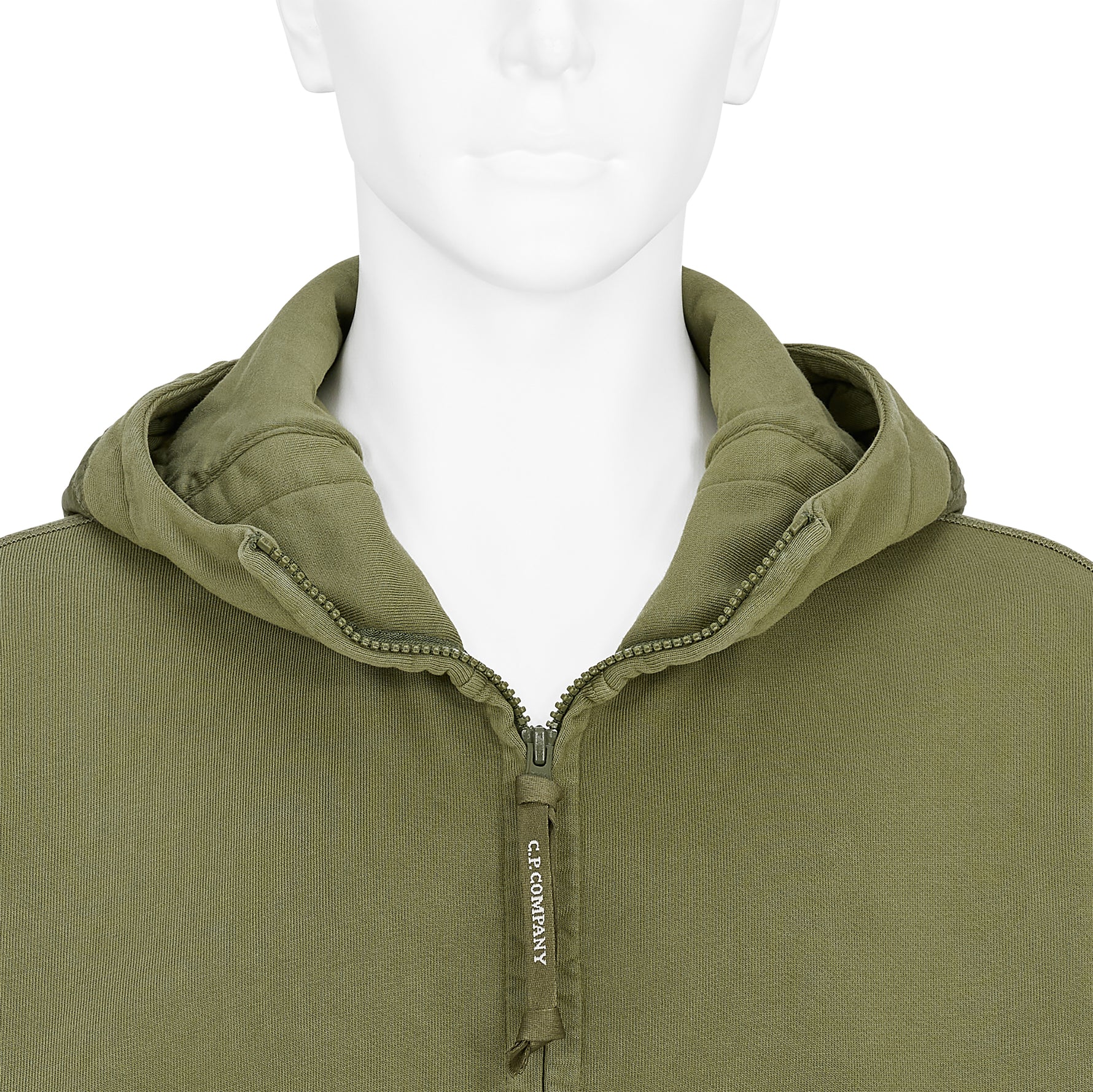 DIAGONAL RAISED FLEECE MIXED FULL ZIP HOODED SWEAT ELMWOOD GREEN