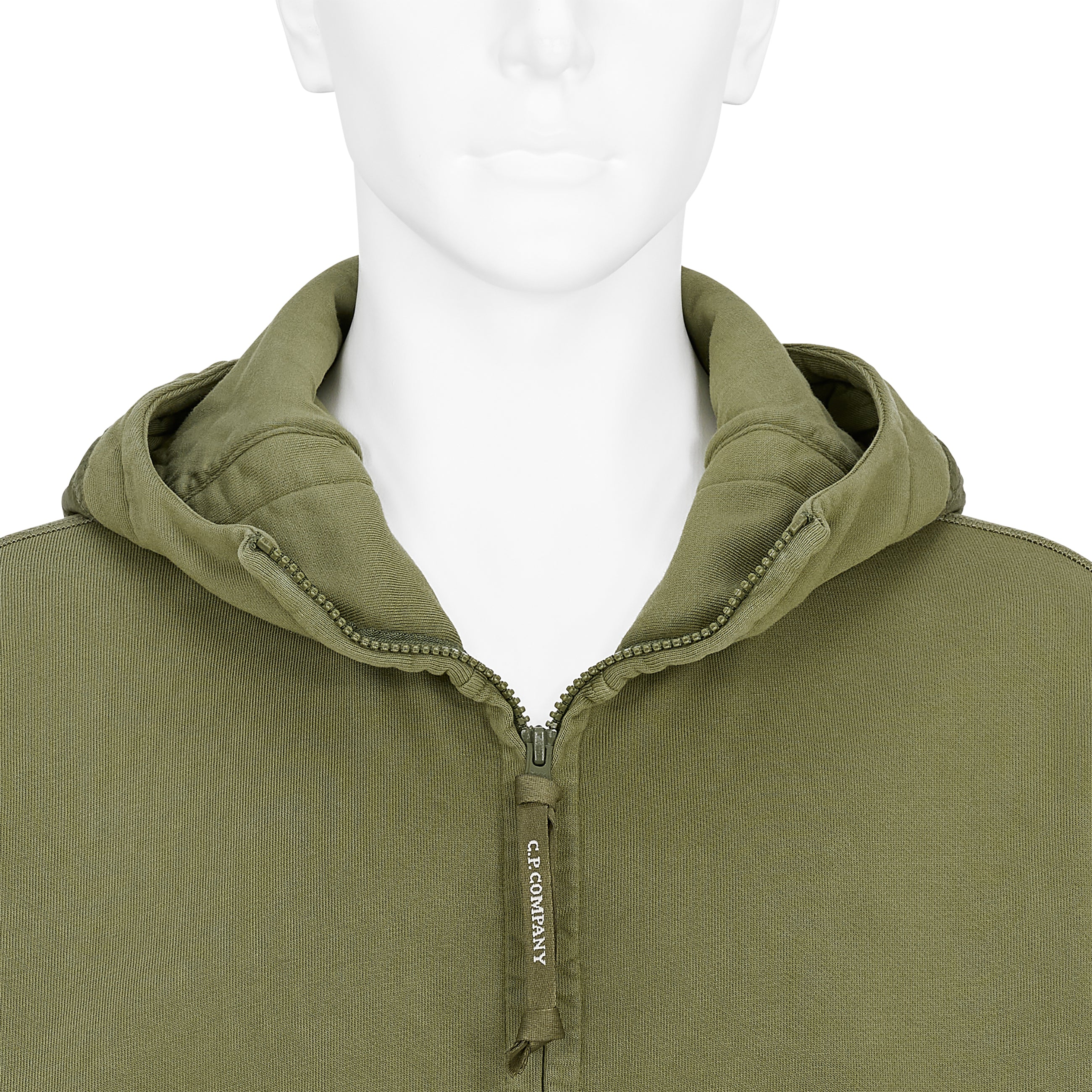 DIAGONAL RAISED FLEECE MIXED FULL ZIP HOODED SWEAT ELMWOOD GREEN
