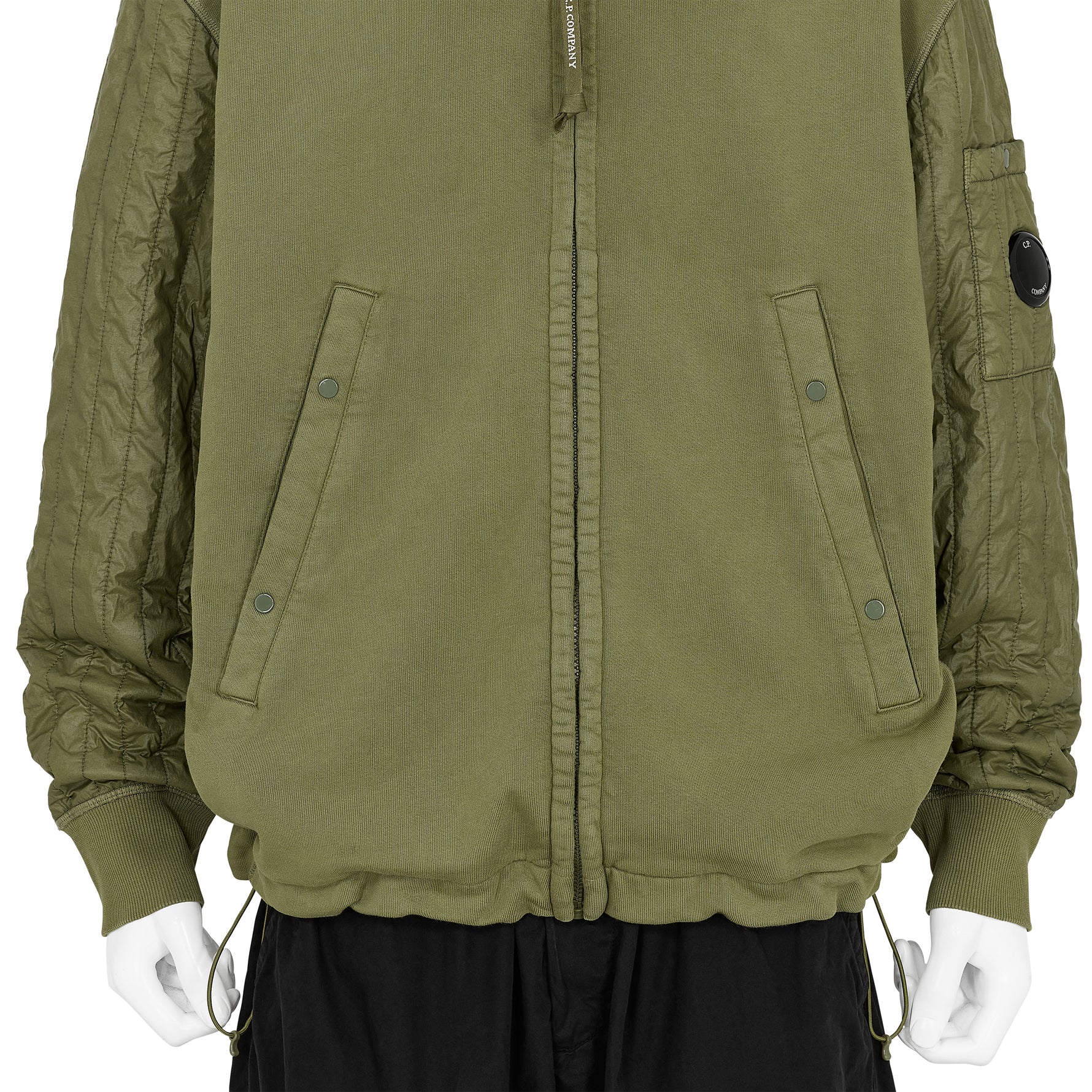 DIAGONAL RAISED FLEECE MIXED FULL ZIP HOODED SWEAT ELMWOOD GREEN