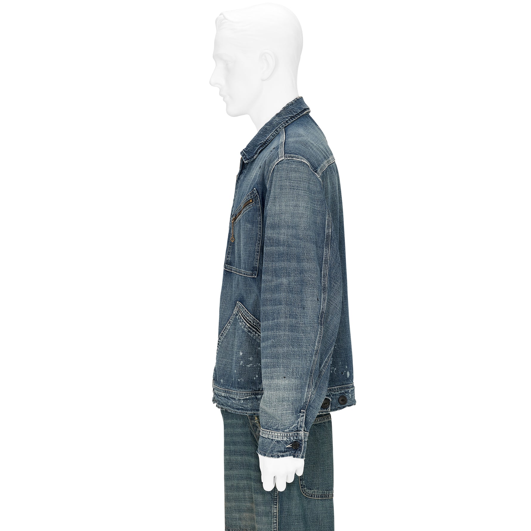 ZIP UP DENIM JACKET DAMAGED INDIGO