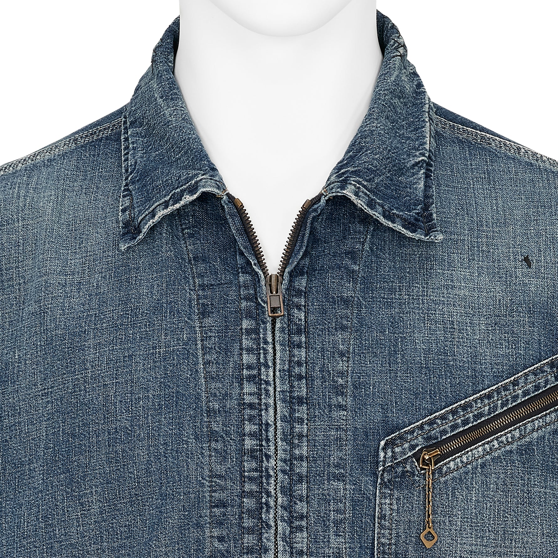 ZIP UP DENIM JACKET DAMAGED INDIGO