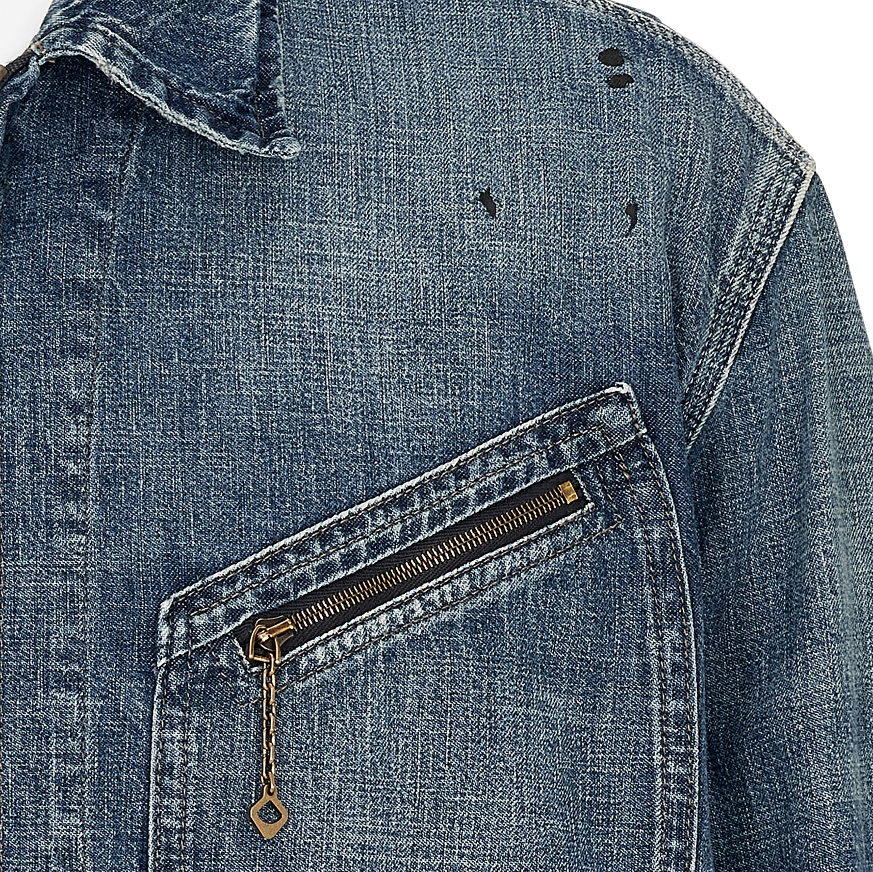 ZIP UP DENIM JACKET DAMAGED INDIGO