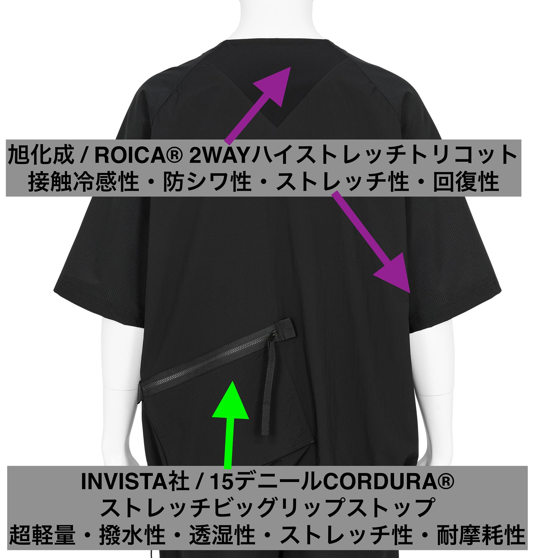 RAGLAN ZIP TEE SHIRT BLACK