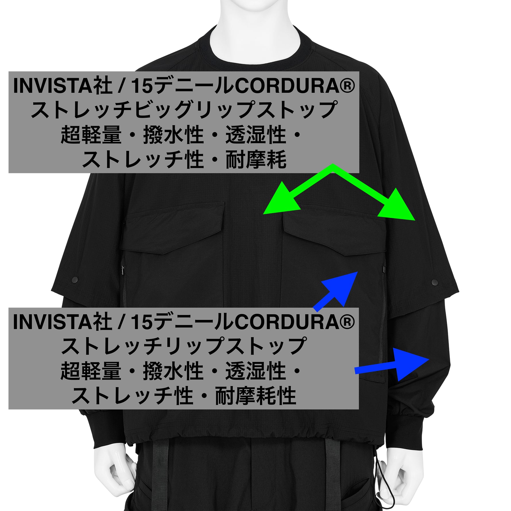 DETACHABLE SLEEVE L/S TEE BLACK