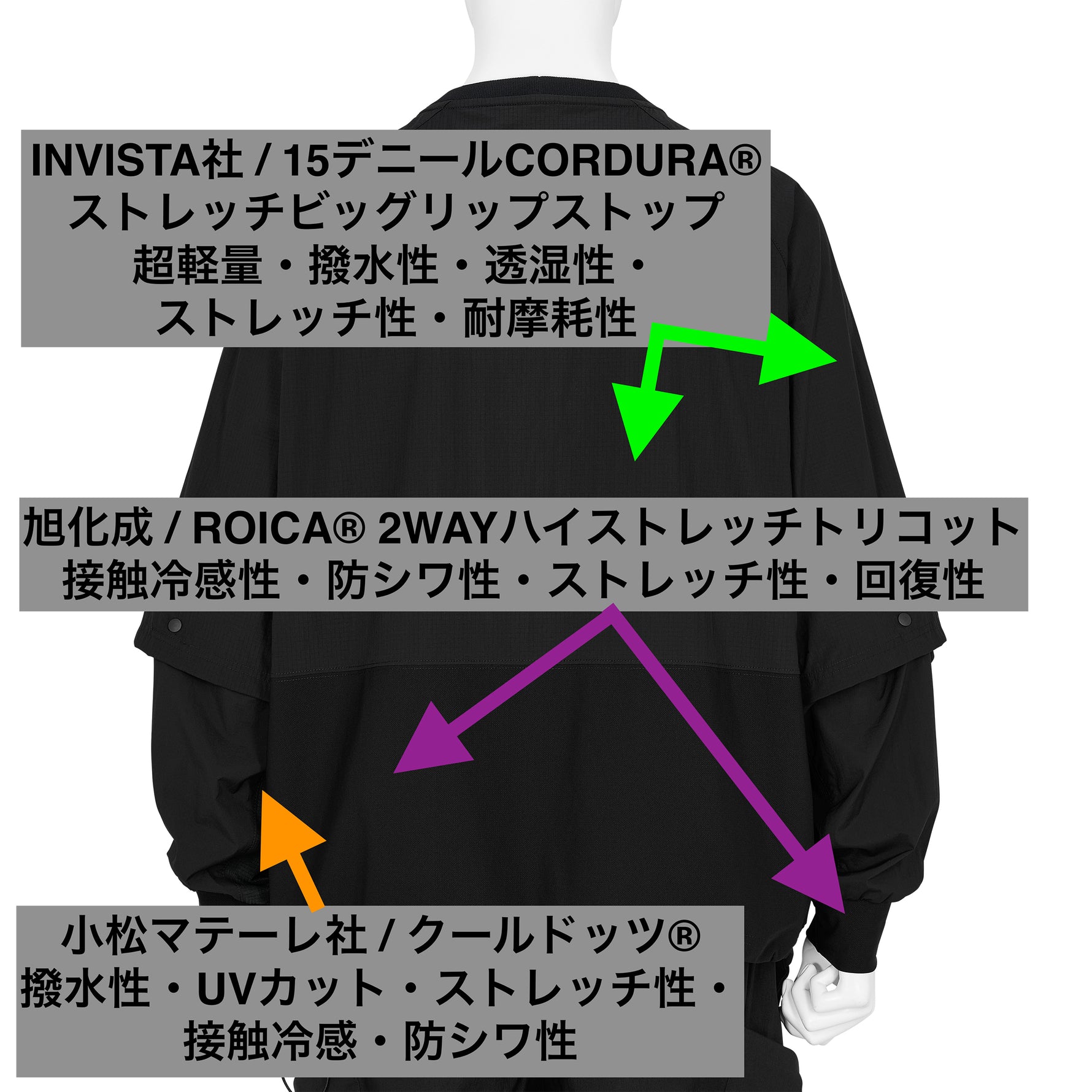 DETACHABLE SLEEVE L/S TEE BLACK