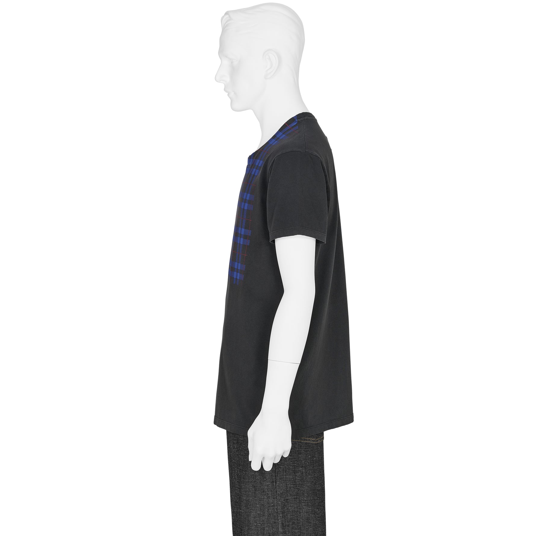 CHECK PANEL TEE SHIRT WASHED BLACK BLUE