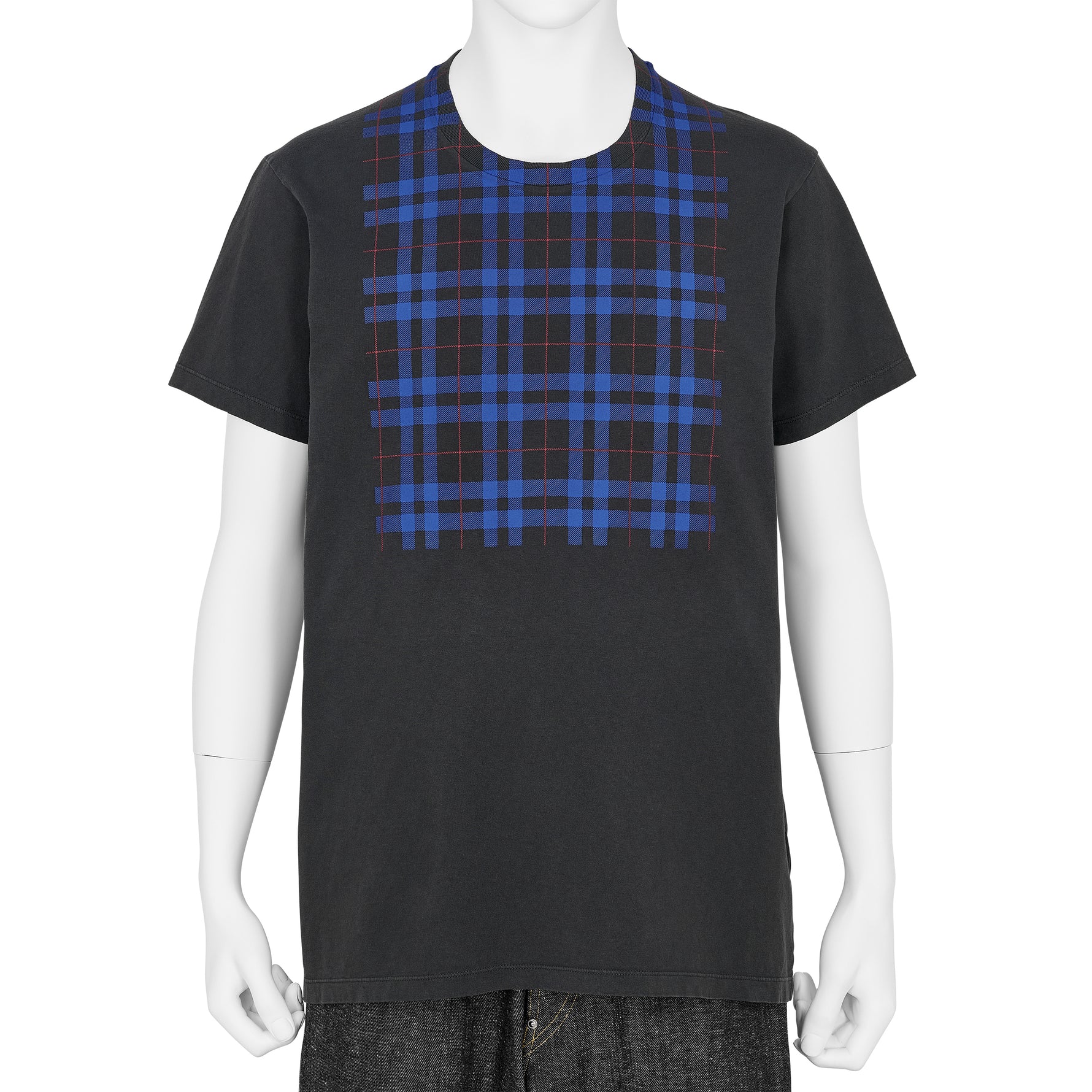 CHECK PANEL TEE SHIRT WASHED BLACK BLUE