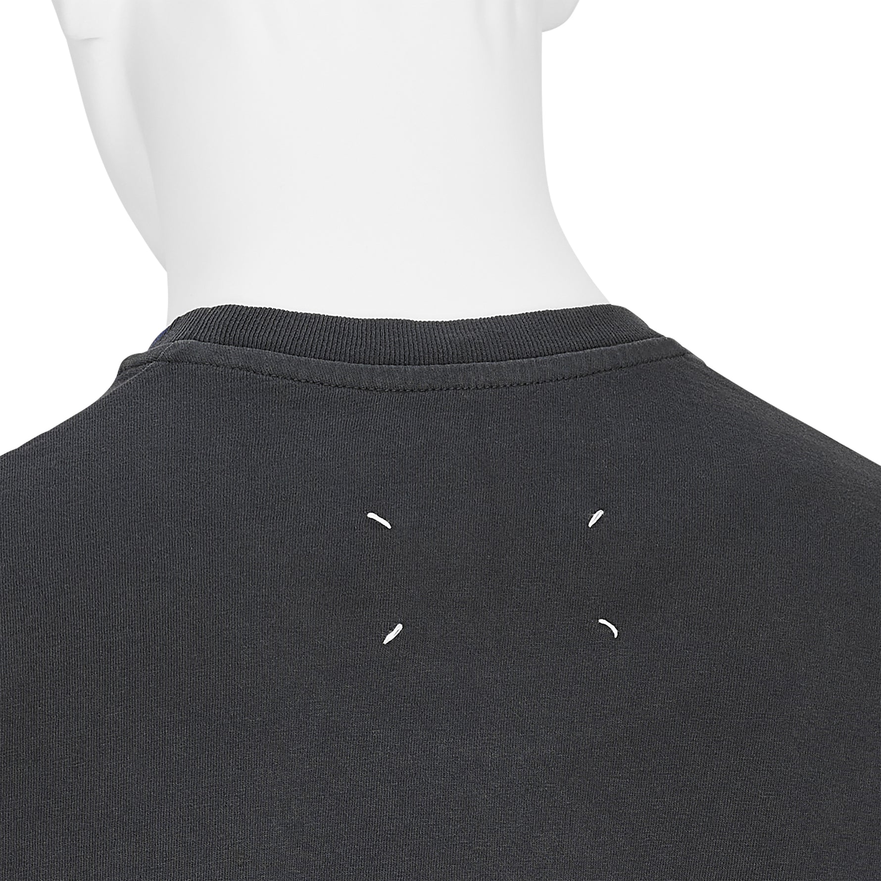 CHECK PANEL TEE SHIRT WASHED BLACK BLUE