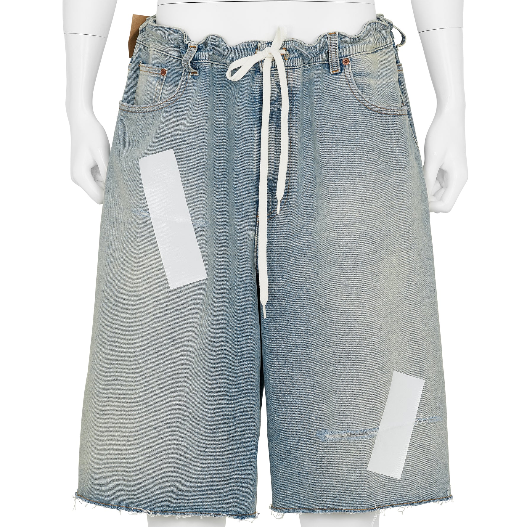 DENIM SHORTS WITH TAPE PRINT LIGHT BLUE