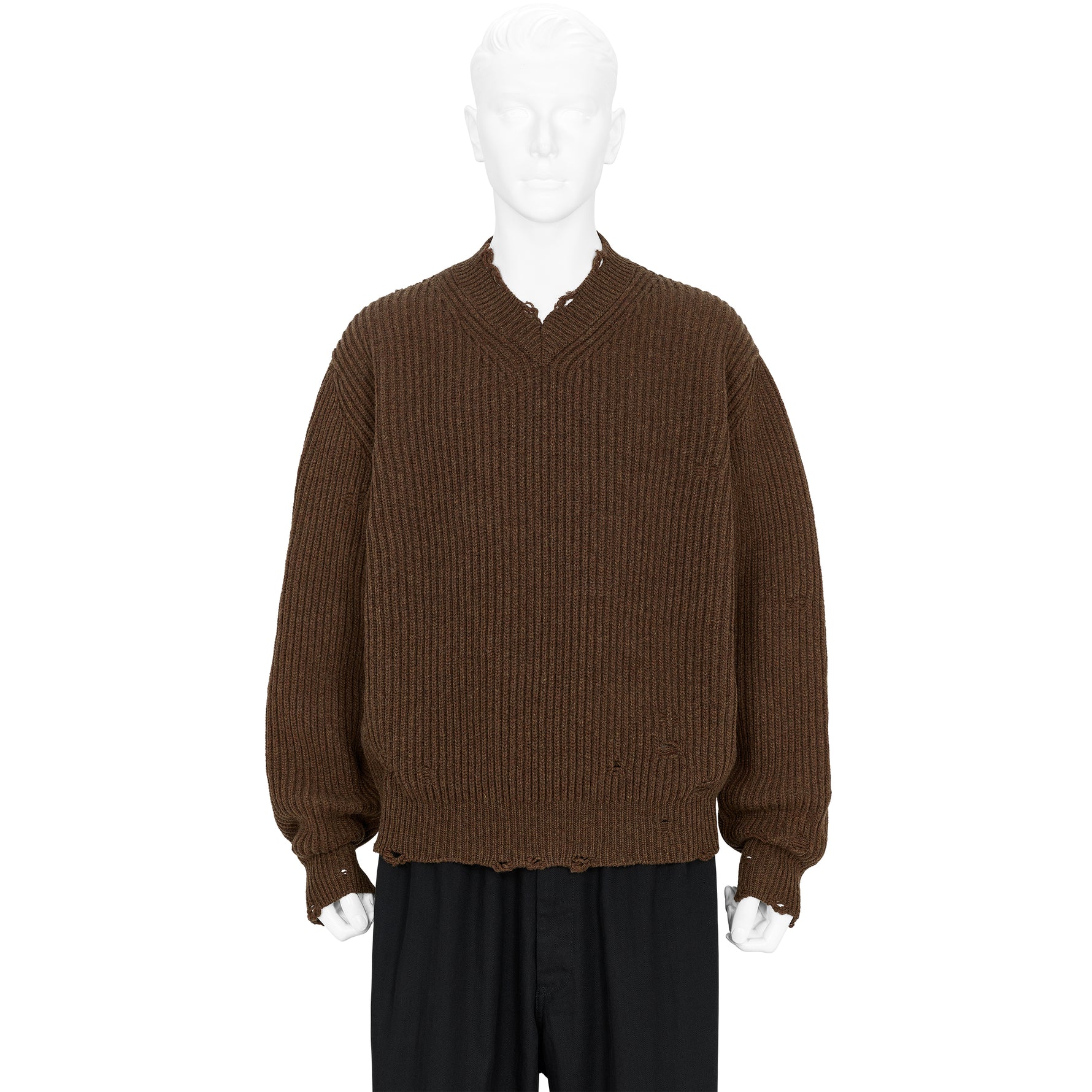 DAMAGED V NECK KNIT BROWN