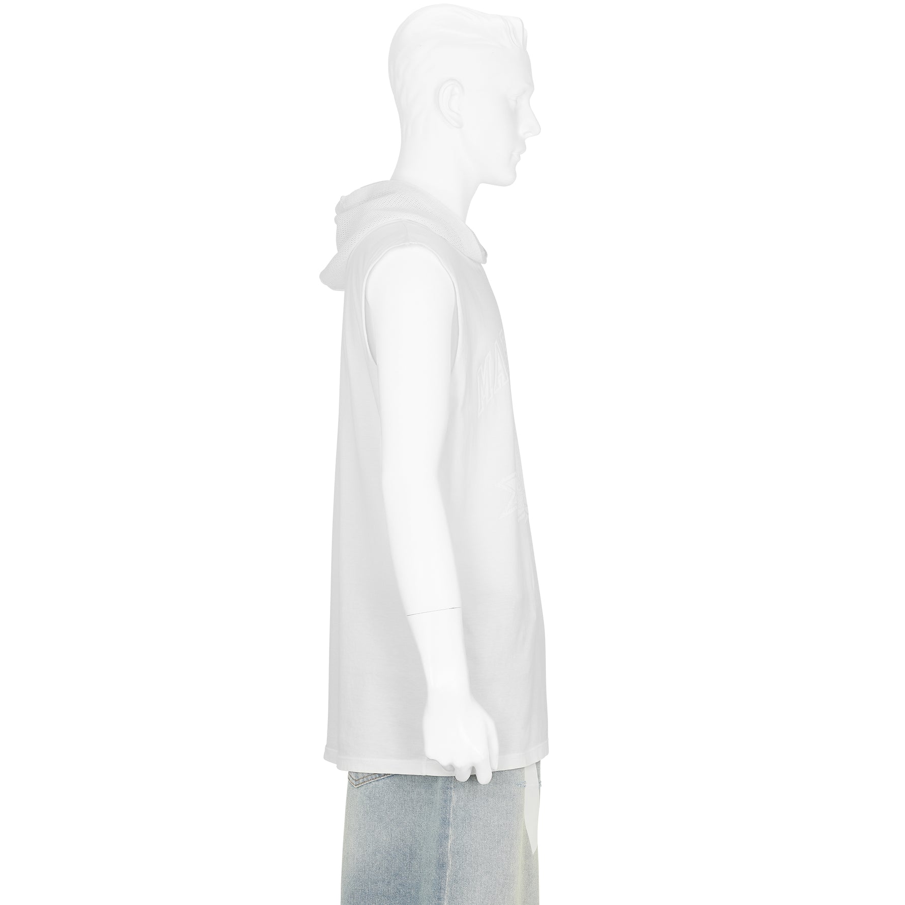 SLEEVELESS TEE WITH MESH HOOD WHITE