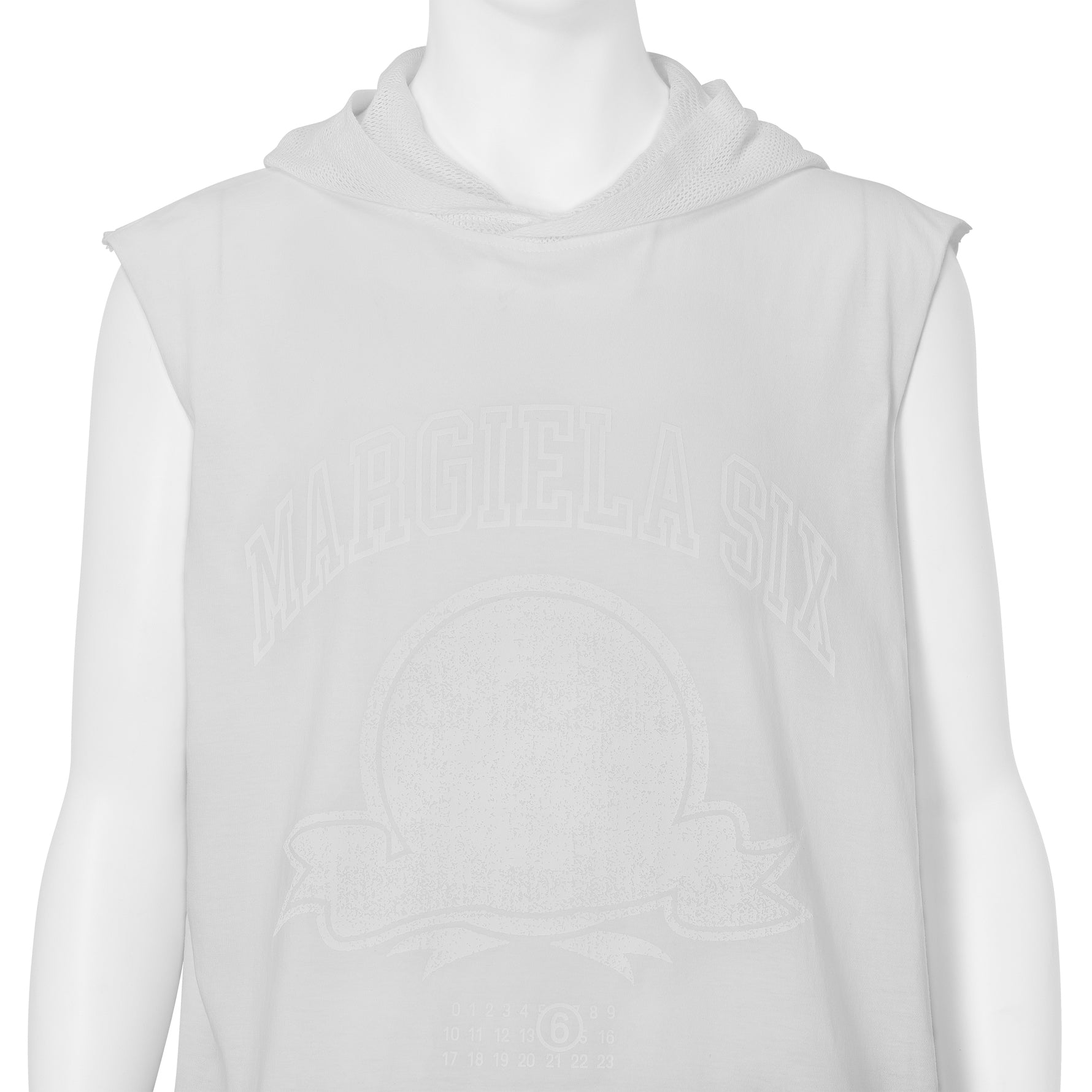 SLEEVELESS TEE WITH MESH HOOD WHITE