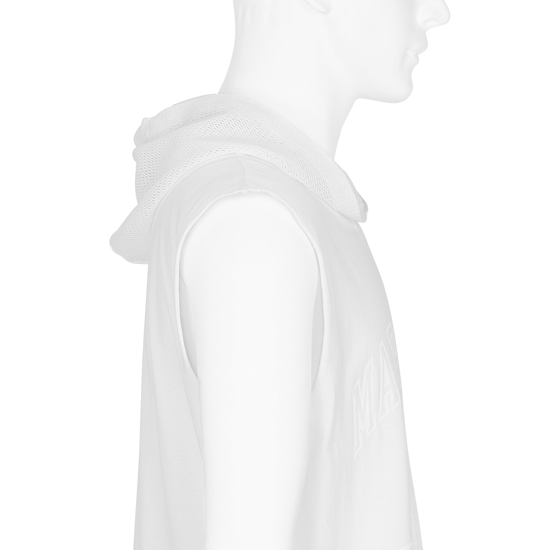SLEEVELESS TEE WITH MESH HOOD WHITE
