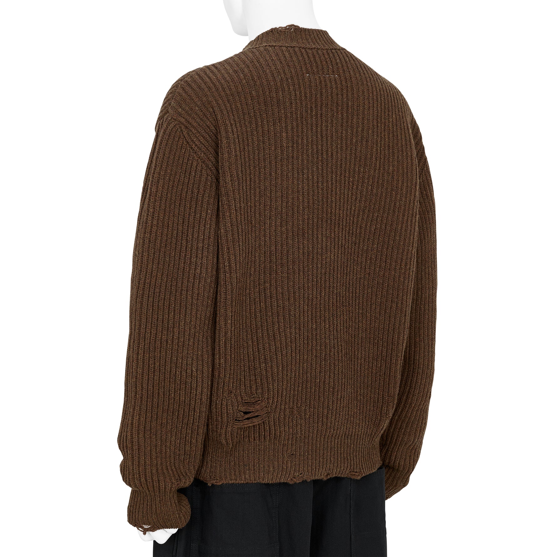 DAMAGED V NECK KNIT BROWN