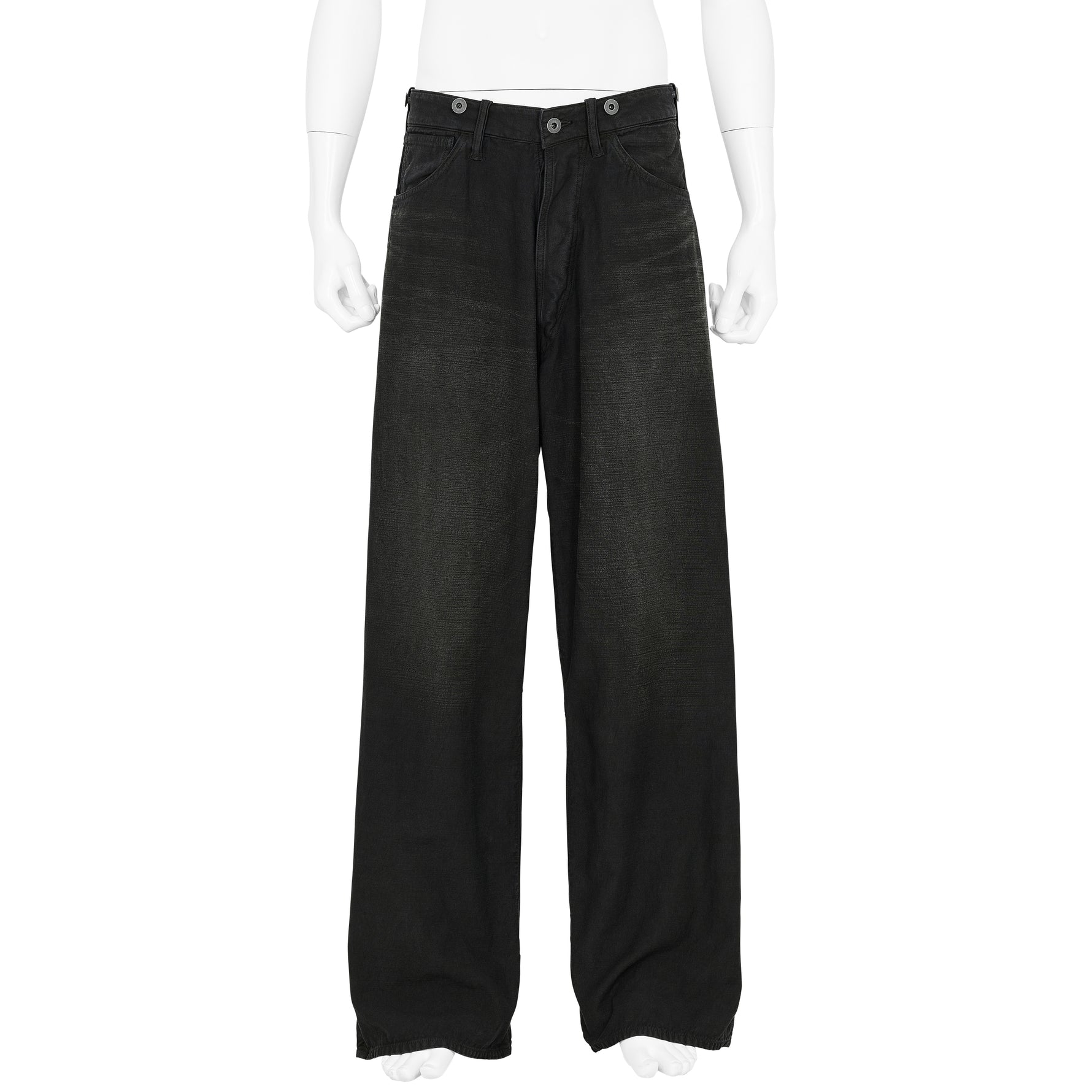 LOT.209 BUCKLE-BACKED TROUSERS DAMAGED SUMI DYED BLACK