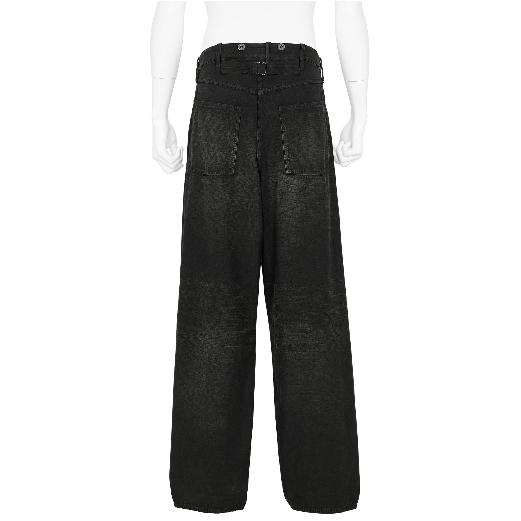 LOT.209 BUCKLE-BACKED TROUSERS DAMAGED SUMI DYED BLACK