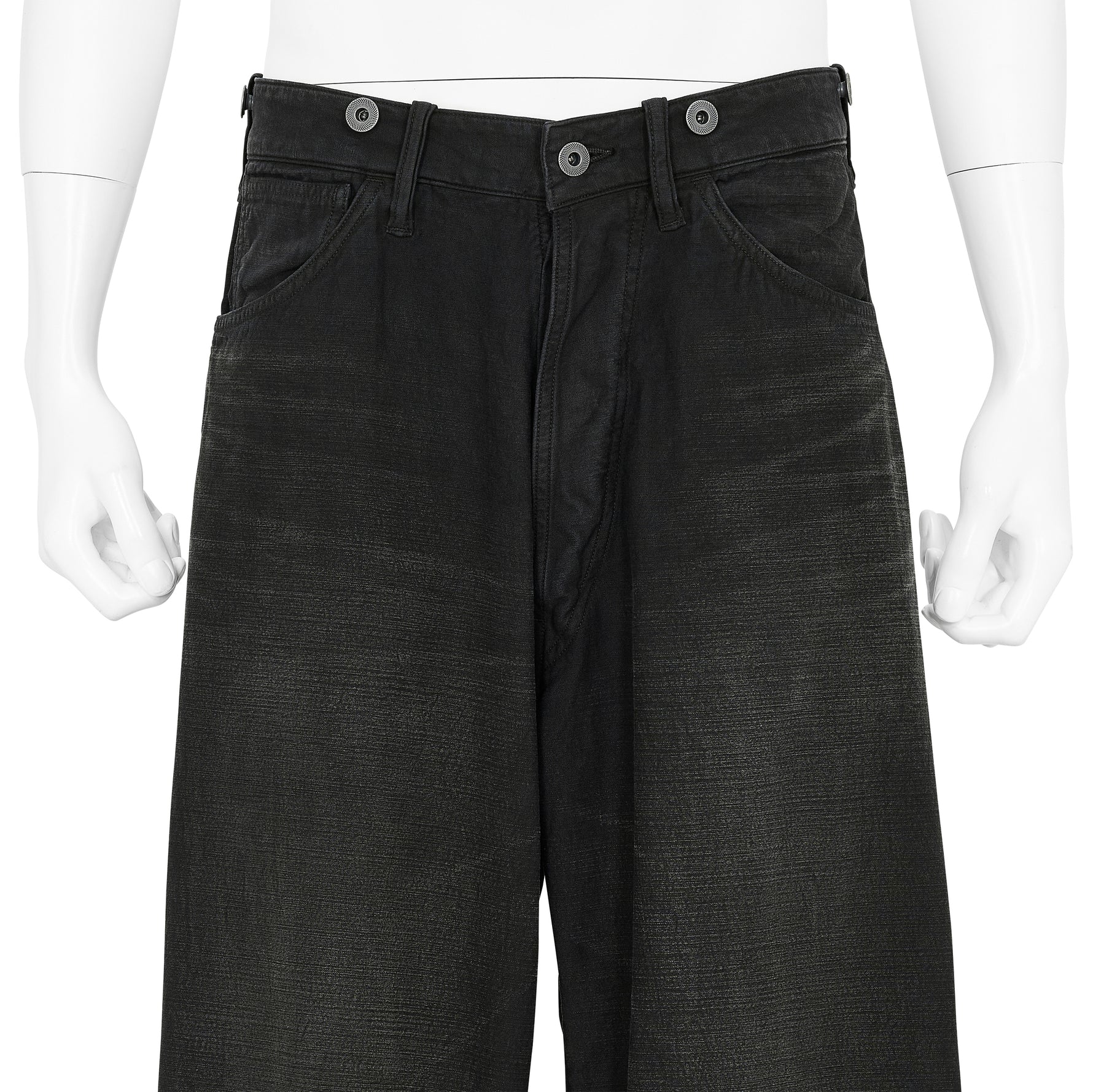 LOT.209 BUCKLE-BACKED TROUSERS DAMAGED SUMI DYED BLACK