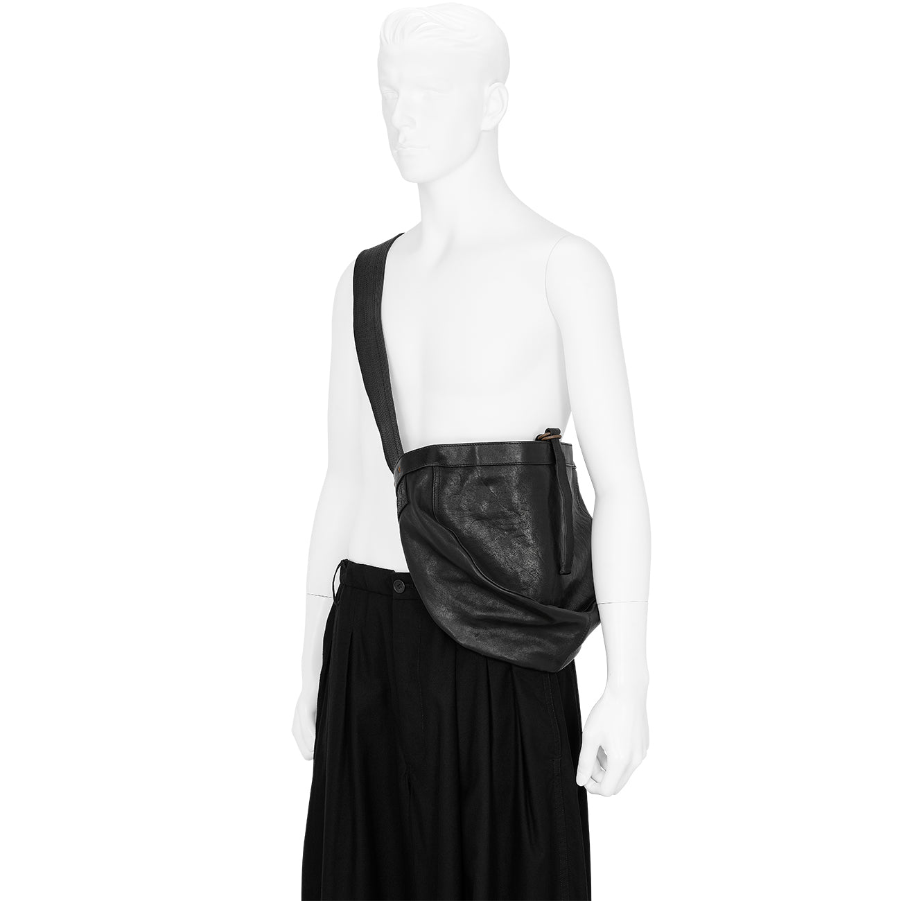 LEATHER NEWSBOY BAG SMALL BLACK