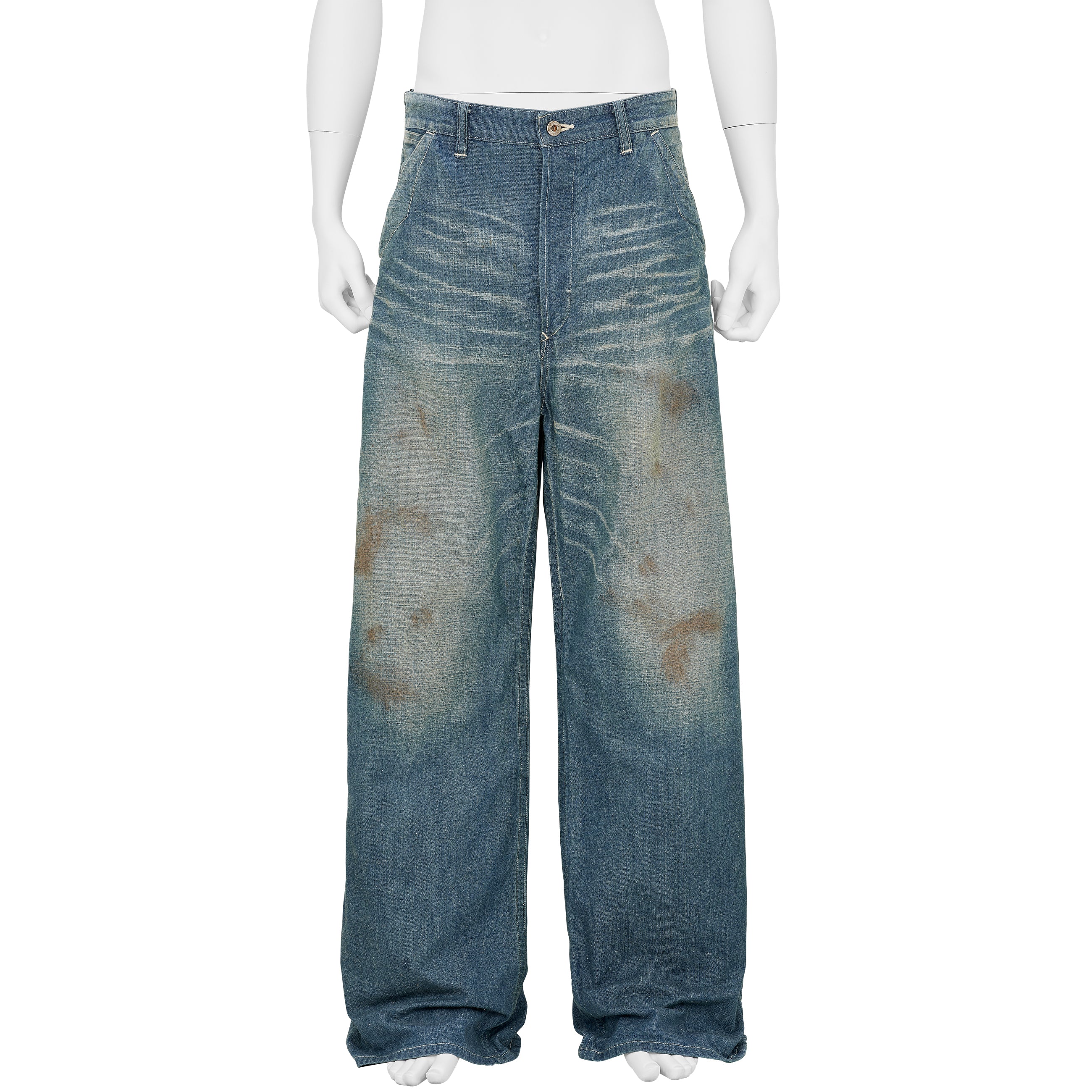 LOT.717 DAMAGED PAINTER PANTS WITH BUCKLE INDIGO - T.T TAIGA