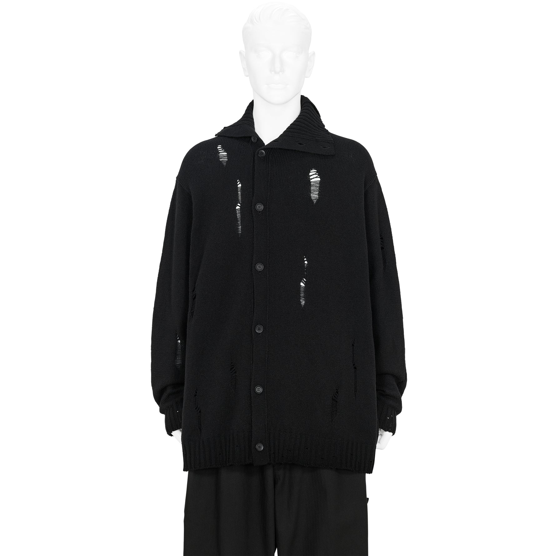 PLAIN STITCH CRASHED HIGH NECK CARDIGAN BLACK