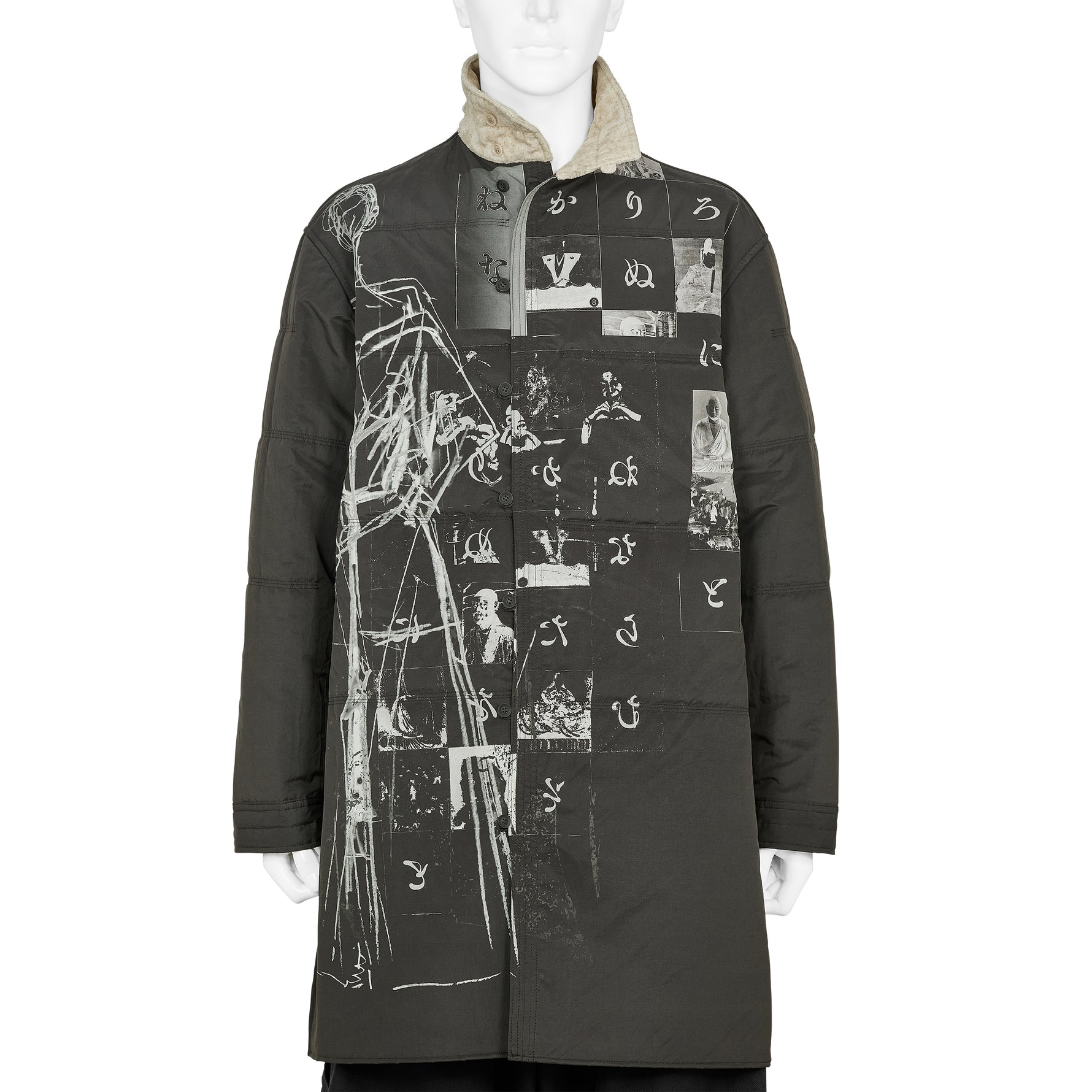 DESSIN MOTIF STAND COLLAR PADDED JACKET BLACK