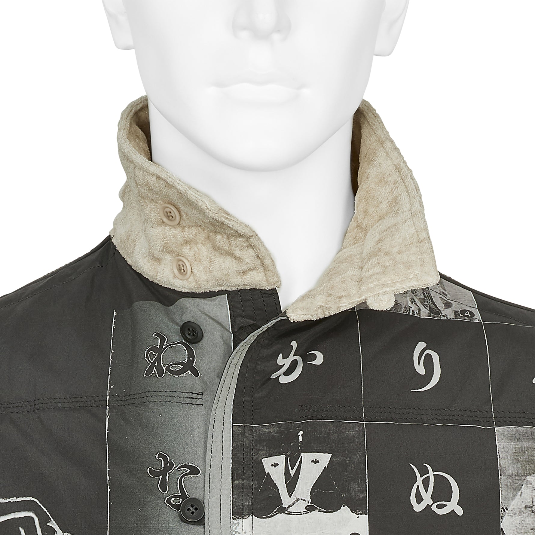 DESSIN MOTIF STAND COLLAR PADDED JACKET BLACK