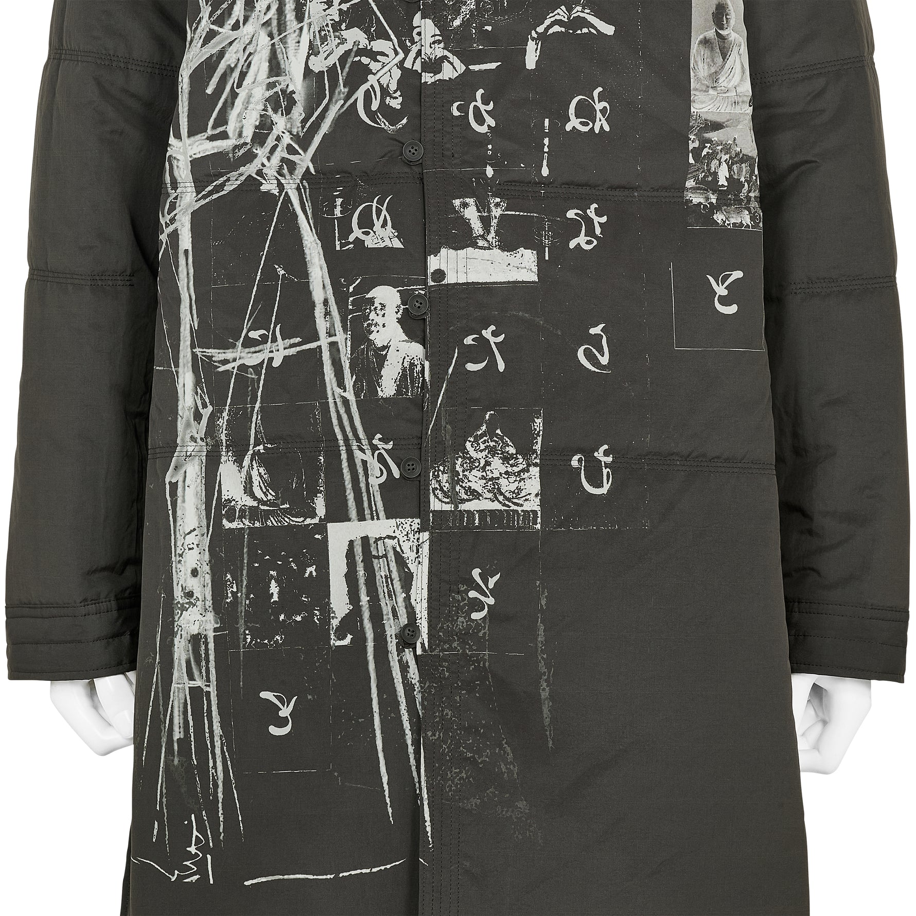 DESSIN MOTIF STAND COLLAR PADDED JACKET BLACK